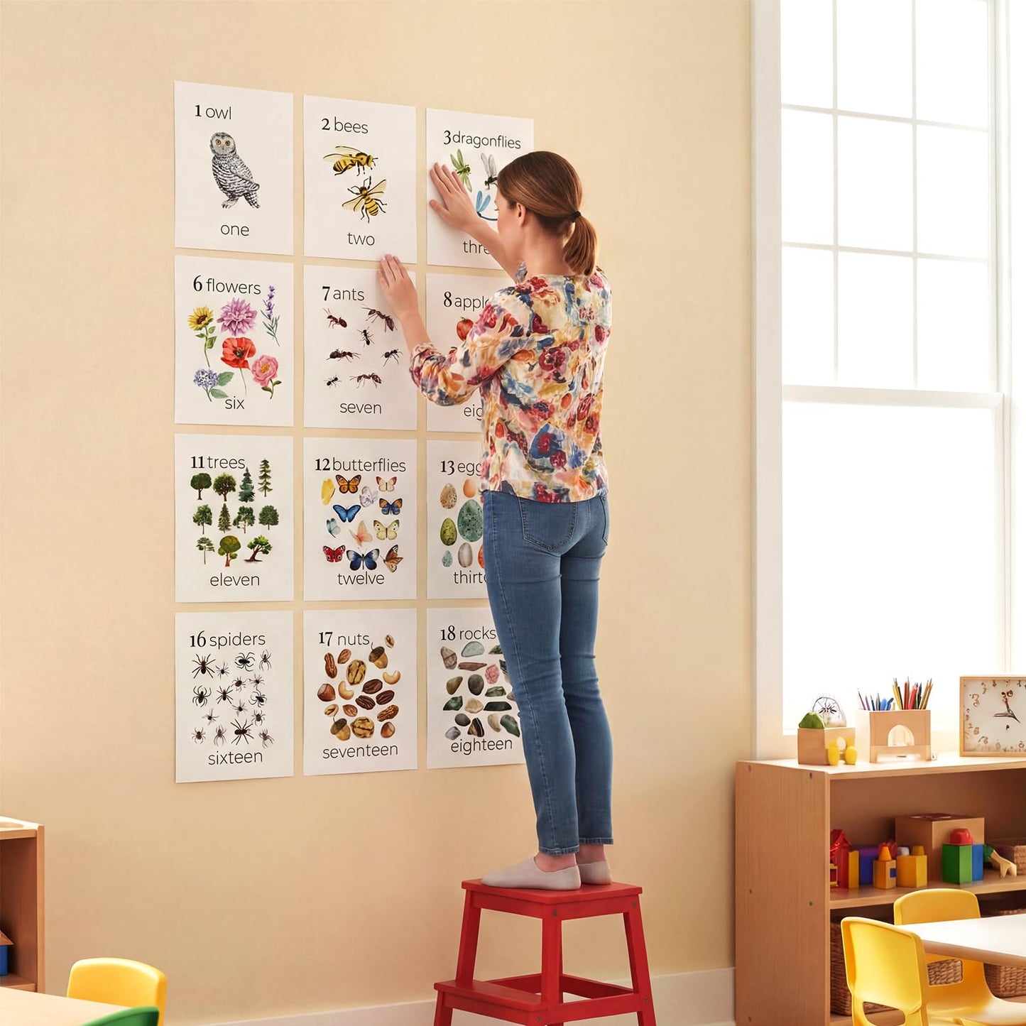 Colarr 21 Pcs Number Posters for Classroom Wall Decor 11 x 8.5 Inch Educational Number Poster Learning Chart for Kindergarten Preschool Teacher Classroom Must Have Essentials(Biology)