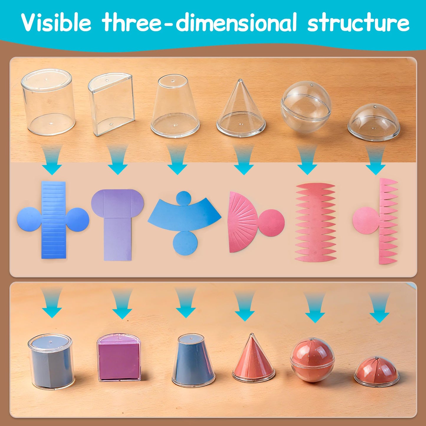 TOMMYHOME Geometric Shapes Manipulatives, 16pc Geometric Solids Set Folding Demonstrator Manipulatives for School Teaching Math, Classroom Must Haves, Homeschool Math Teaching Supplies (16 PCS)