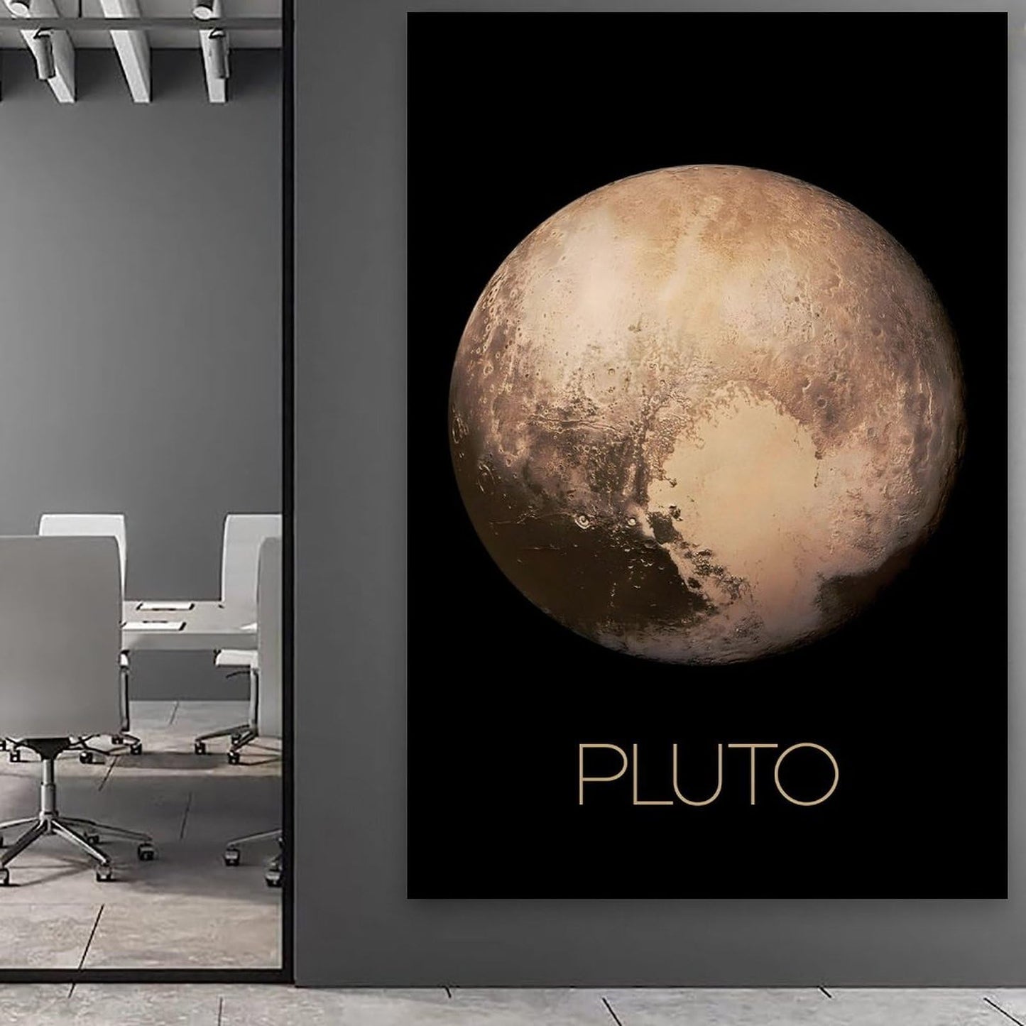 Solar System Planets Canvas Wall Art - Pluto Planet Space Poster for Kids Room Bedroom Classroom, STEM Educational Astronomy Decor, Science Gift for Boys Girls, 12x18 Inch Framed