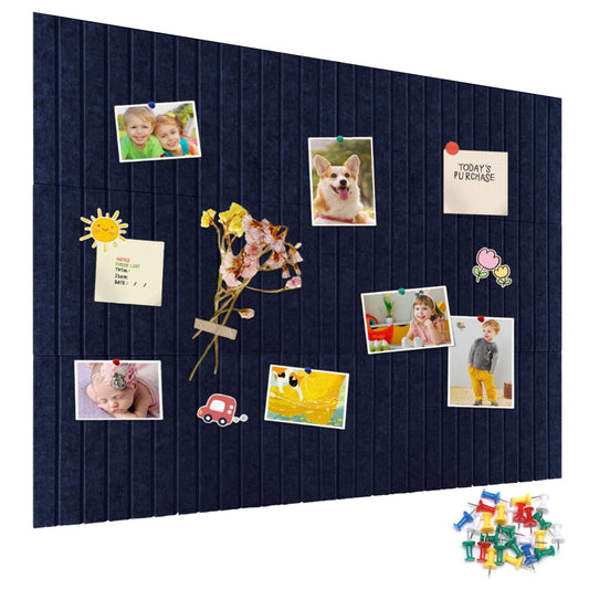 15 Pack Felt Bulletin Board, 35" x 59" Large Navy Blue Pinboard with 30 Push Pins, Felt Pin Board, Self-Adhesive Cork Board Tiles for Home, Office Walls, School Classroom Message Photos Display