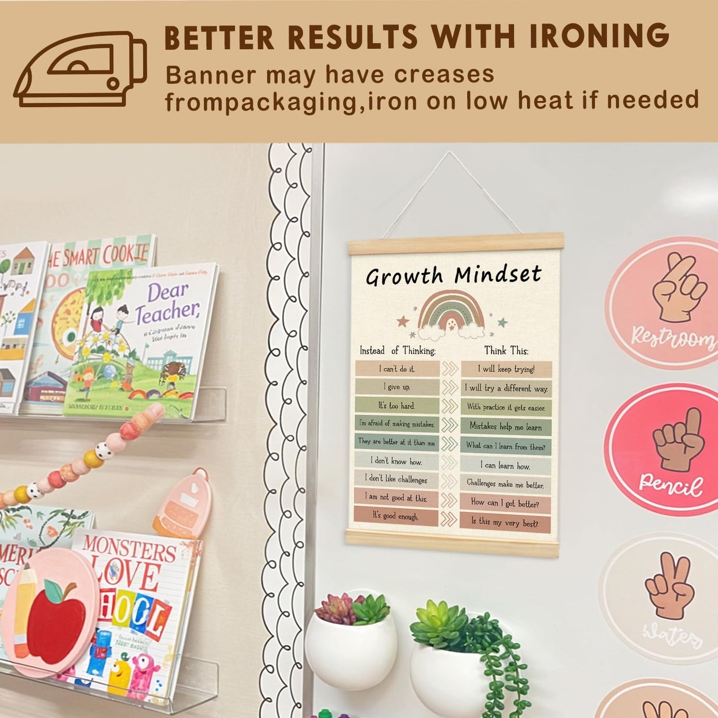 Lacama Boho Homeschool Classroom Decor, Positive Affirmations Posters Hangers Frame for Nursery Decor, Motivational Poster Hanger Frame,Growth Mindset Chart Wooden Poster Hanger, 12x16 Inches