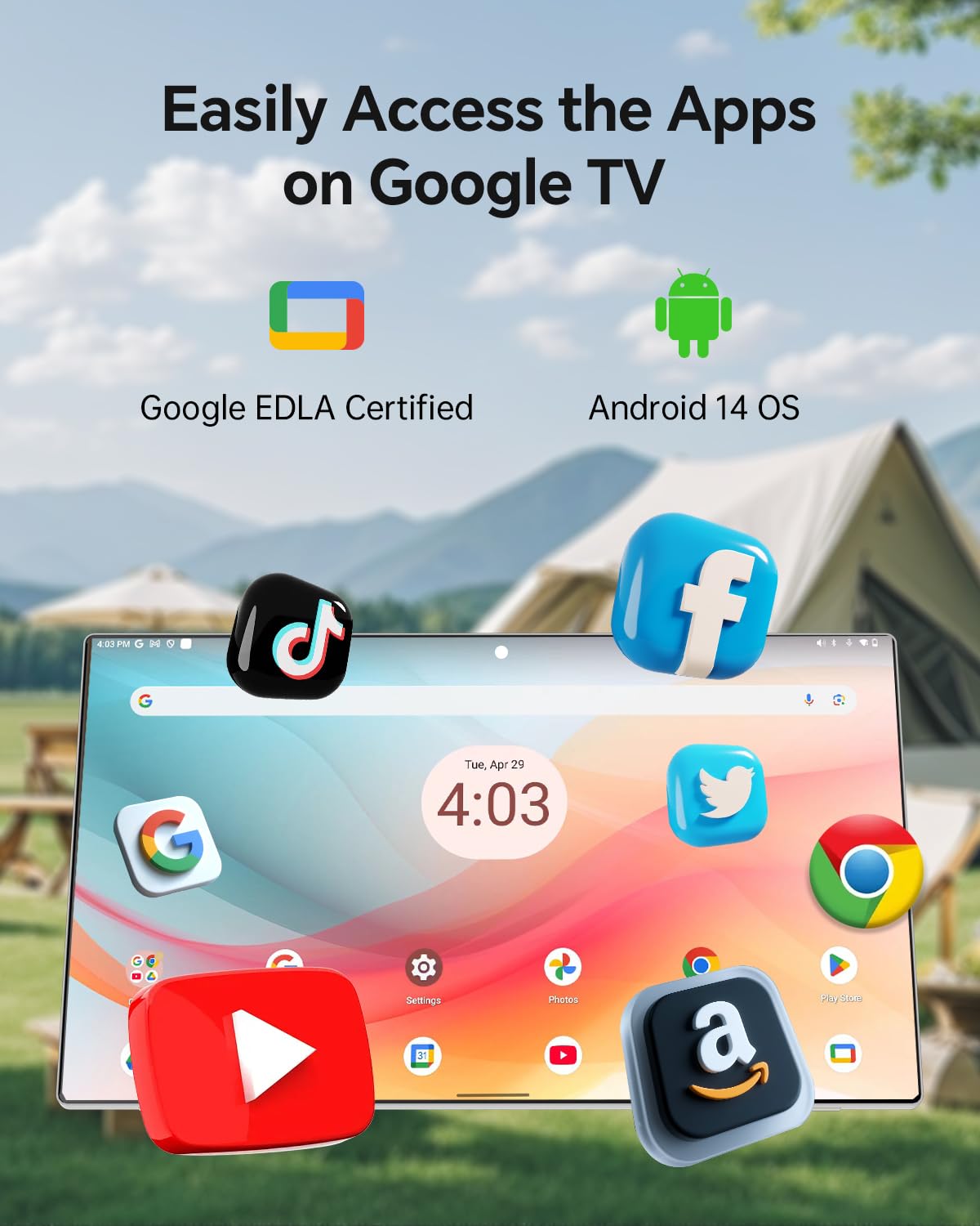 KTC 25 Inch MEGAPAD Portable TV Tablet - Smart Touch Screen Monitor 1080P, Android 14, EDLA-Certificated, 8G+128G Storage, Built-in Camera and Battery for Outdoor Camping Travel, Remote Control, A25Q5