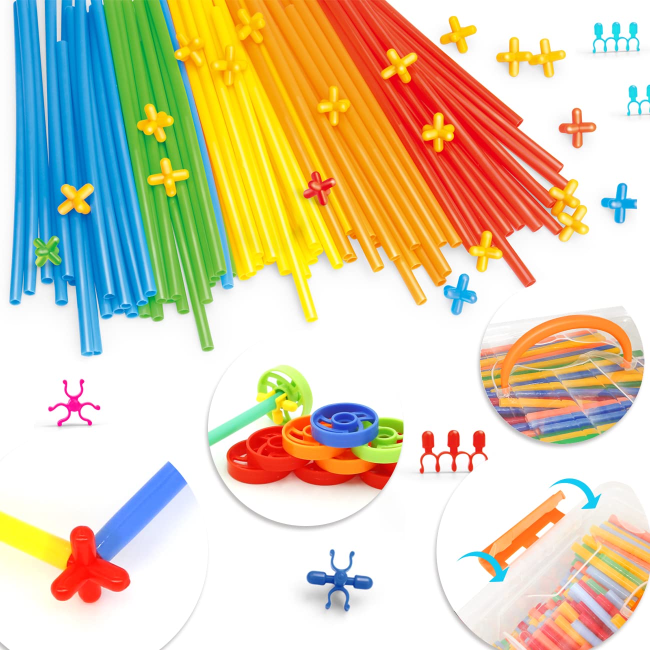 Ggiibro Straw Constructor Toys 600Pcs STEM Building Toy Interlocking Plastic Engineering Thin Tube Blocks Educational Kit for 3 4 5 6 7years Kids Boys and Girls Gift Preschool Toy with Storage Box