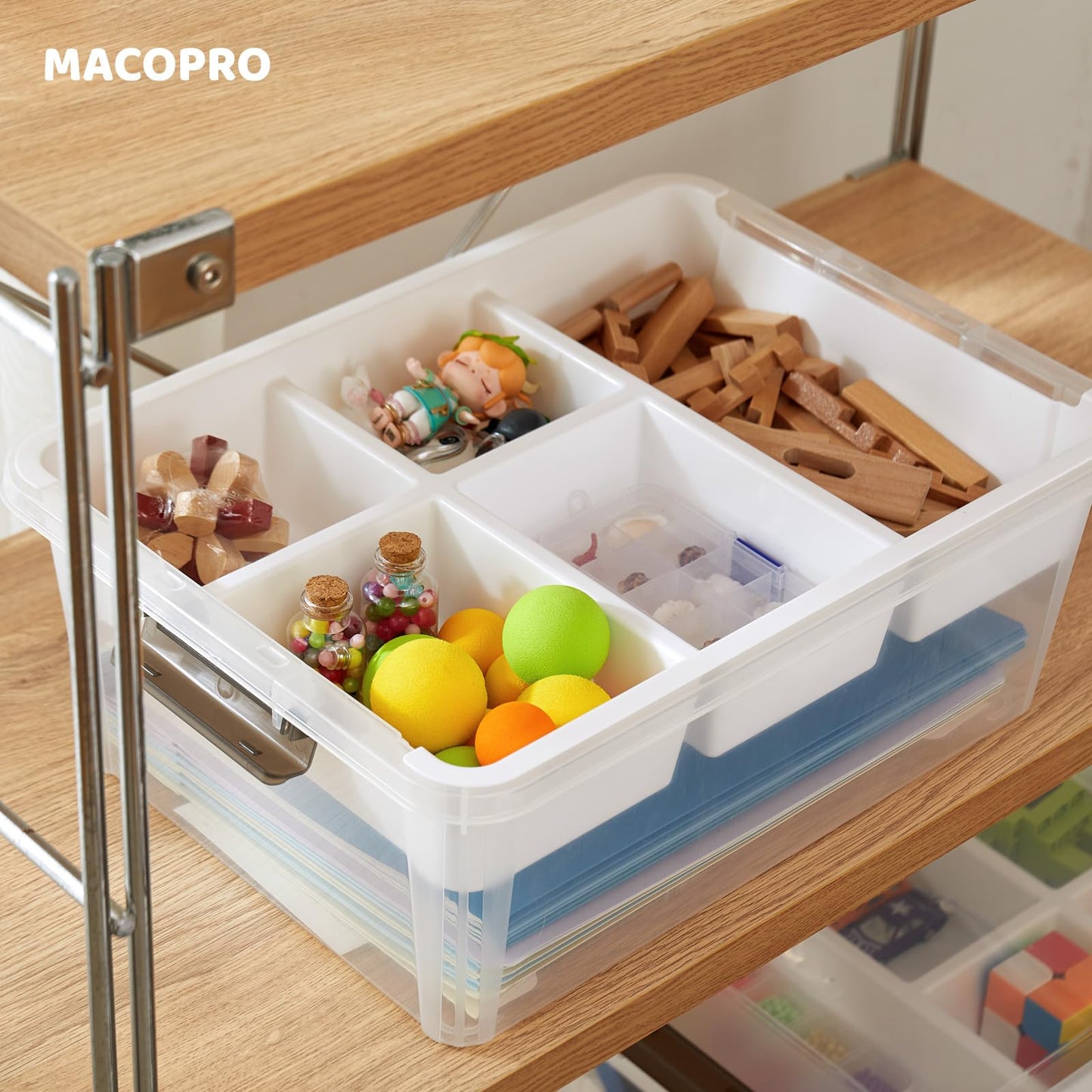 MACOPRO 17 QT Plastic Storage Box with Removable Tray, Bins with Lids, Clear Storage Container for Craft Organization, Beads, Tools, Sewing, and Playdoh, Art Supply Organizer (White, 1Pack-17QT)