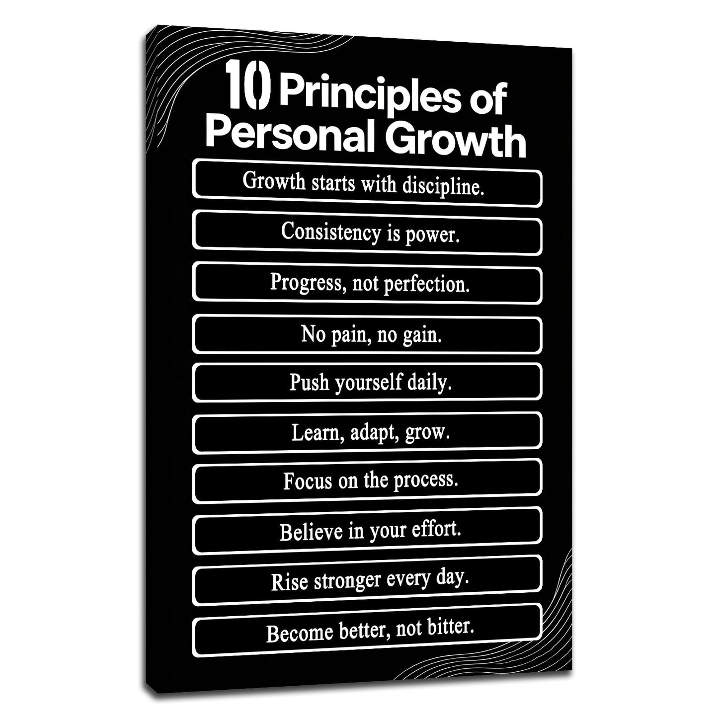 PSYYSP Motivational Wall Art 10 Principles Of Personal Growth Inspirational Poster For Office Men Women Desk Decor Small Success Quotes Canvas Print Framed Discipline Mindset Wall Sign 12x18 Inch