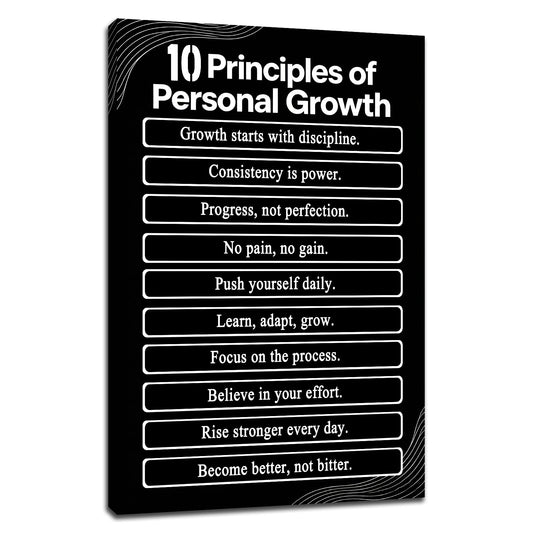 PSYYSP Motivational Wall Art 10 Principles Of Personal Growth Inspirational Poster For Office Men Women Desk Decor Small Success Quotes Canvas Print Framed Discipline Mindset Wall Sign 12x18 Inch