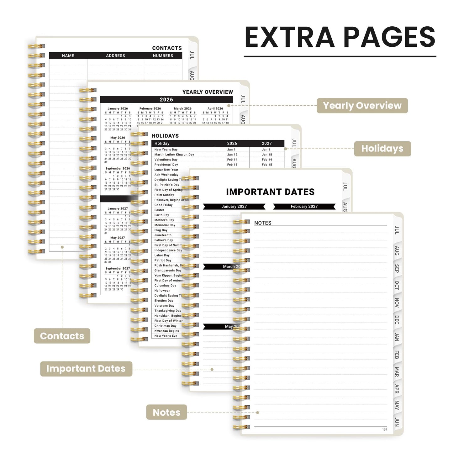 Planner 2026-2027 for Women & Men, Academic Monthly and Weekly Calendar Planner, Jul 2026 - Jun 2027, A5 (6.3" x 8.5"), Teacher Student Planning Book with Tabs, Ideal for Office School Supplies - Beige