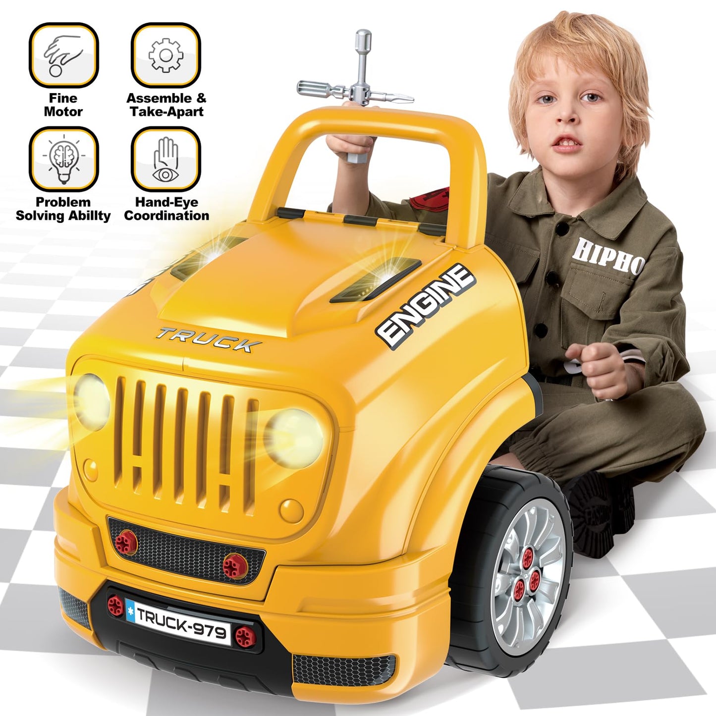 SpringFlower Toys Gifts for 3 4 5 6 7 8 Years Old Boys, Large Truck Engine, Mechanic Repair Set for Kids, Big Truck Builder Kit, Take Apart Motor Vehicle Play Car Service Station, for Kids