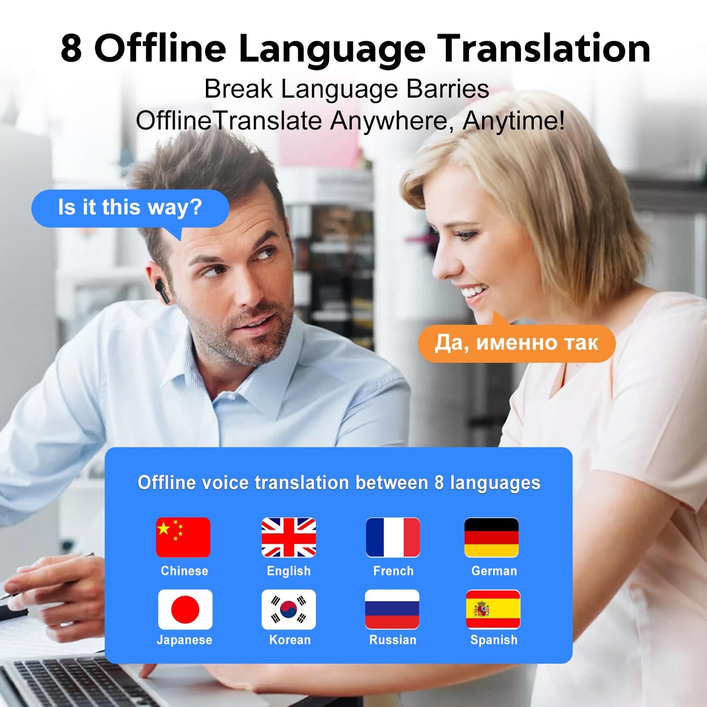 HTPREC Translation Earbuds,Offline Translation Noise Cancelling Wireless Earbuds,Real Time 144 Translation Languages Bluetooth Headphones,Fast Reaction Translation Device (Black)