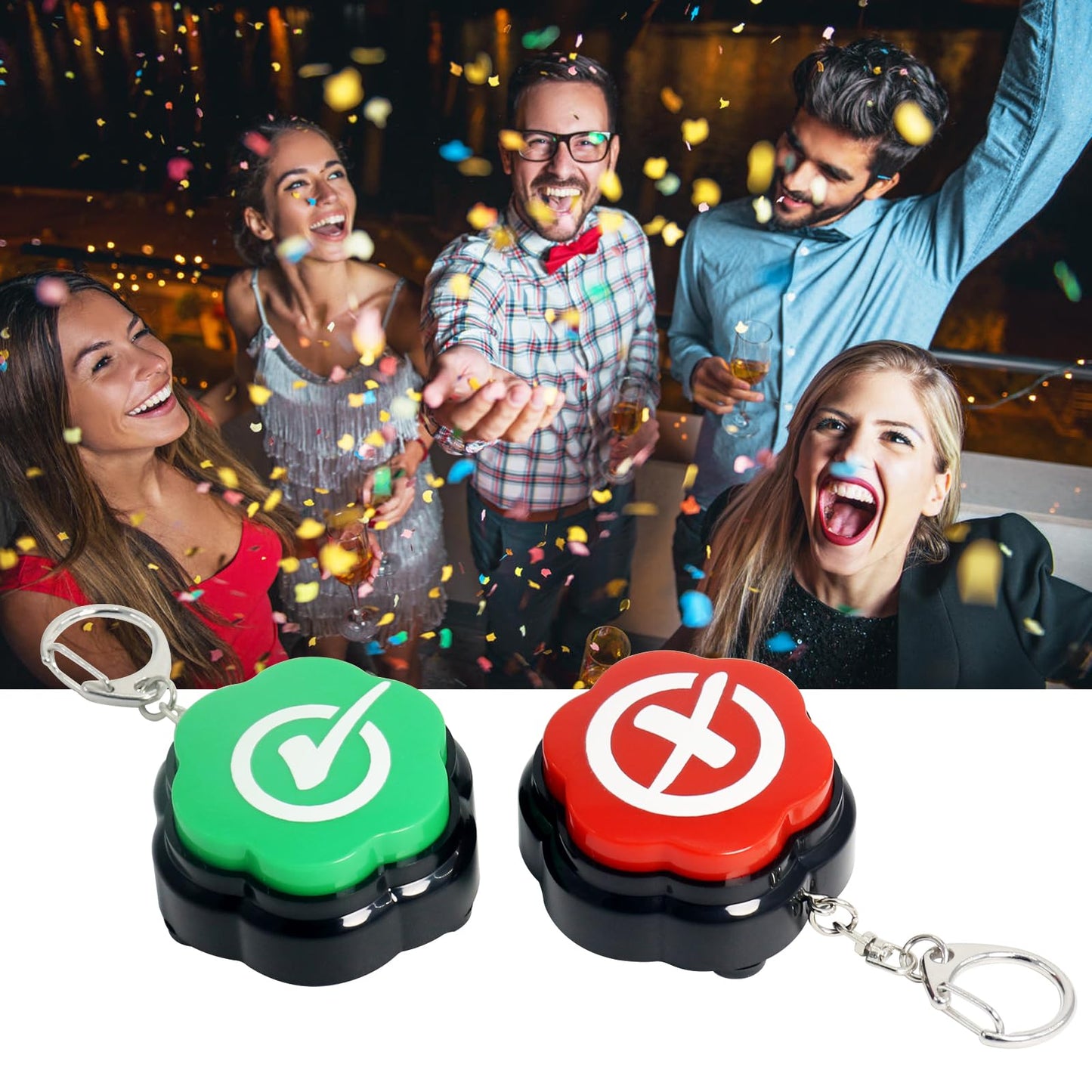 ANLIKY Right Wrong Sound Buzzers Portable Keychain Sound Buttons, Answer Buzzers Set of 2,Correct Incorrect Buzzers for Game Show, Right Button and Wrong Buttons for Communication