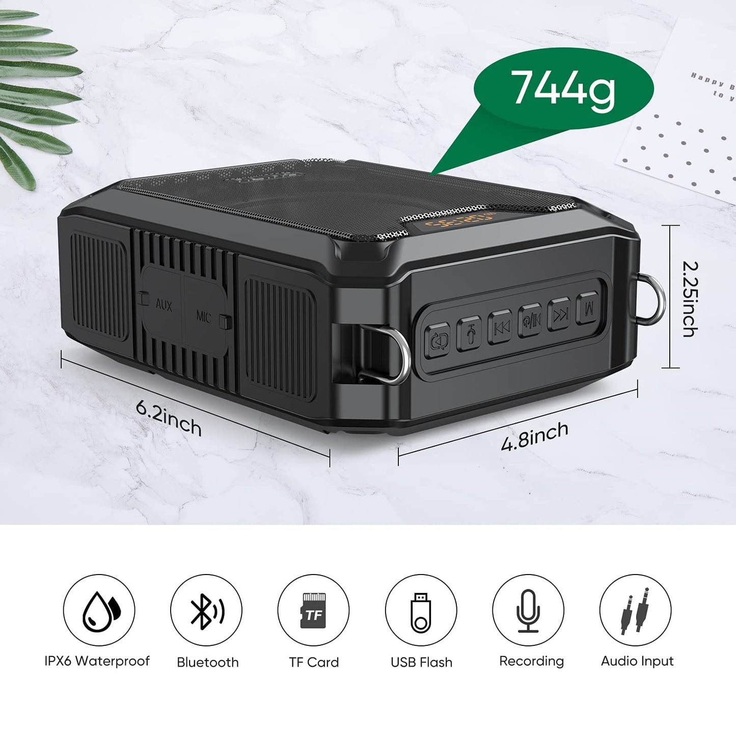 SHIDU 30W Voice Amplifier with Wireless Microphone, IPX6 Waterproof Amplifier Wireless & Wired Microphone Bluetooth Speaker Personal Megaphone for Teachers Meeting Speech Outdoors-M1000
