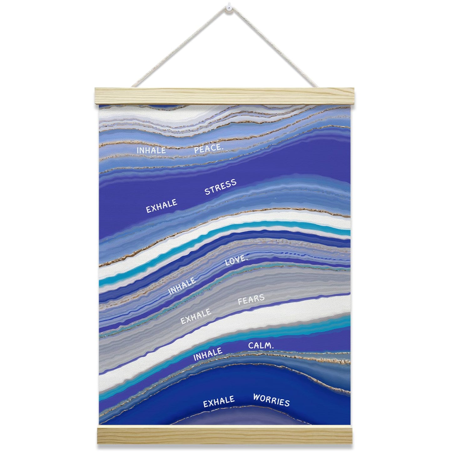 Inhale Exhale Mental Health Poster Hanger Frame, Blue Posters Canvas Wall Art for Therapy Counseling Office Classroom Decor, 12x16 Inches -043