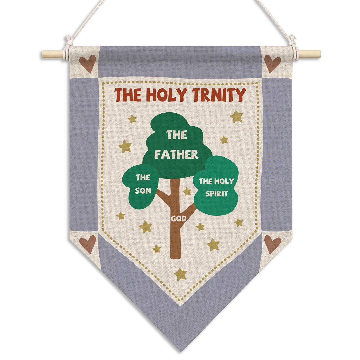 RUKUPA Christian Tree Nursery Wall Art Decor, Kids Scripture Hanging Pennant Flag, the Holy Trinity Religious Wall Art Poster Hanger for Kids Room Classroom Sunday School Homeschool Decor, 11x15 Inch