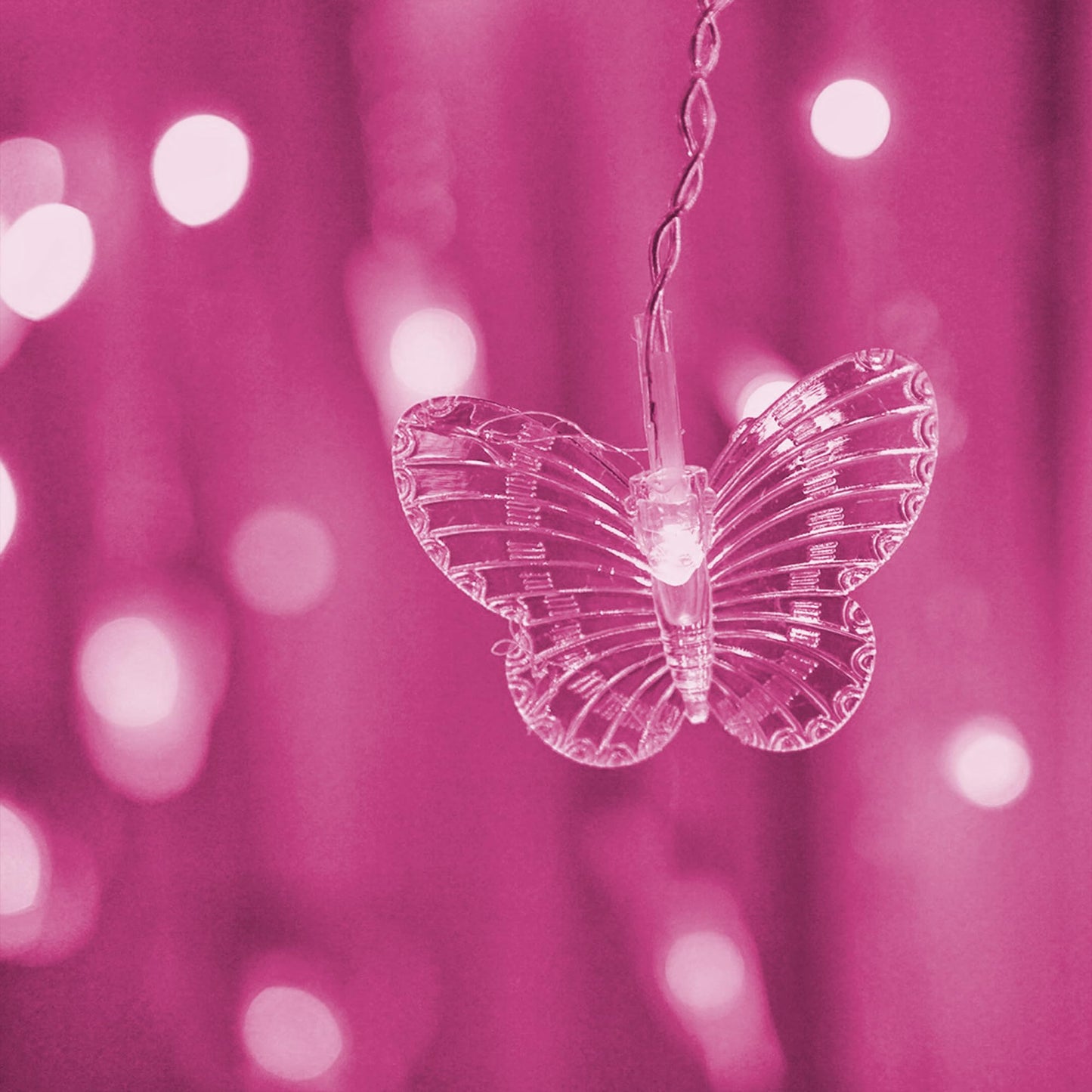 MinoMia Butterfly Curtain Fairy Lights, 96 LED, 11.5FT, USB Plug, 8 Modes, Remote Control, Pink