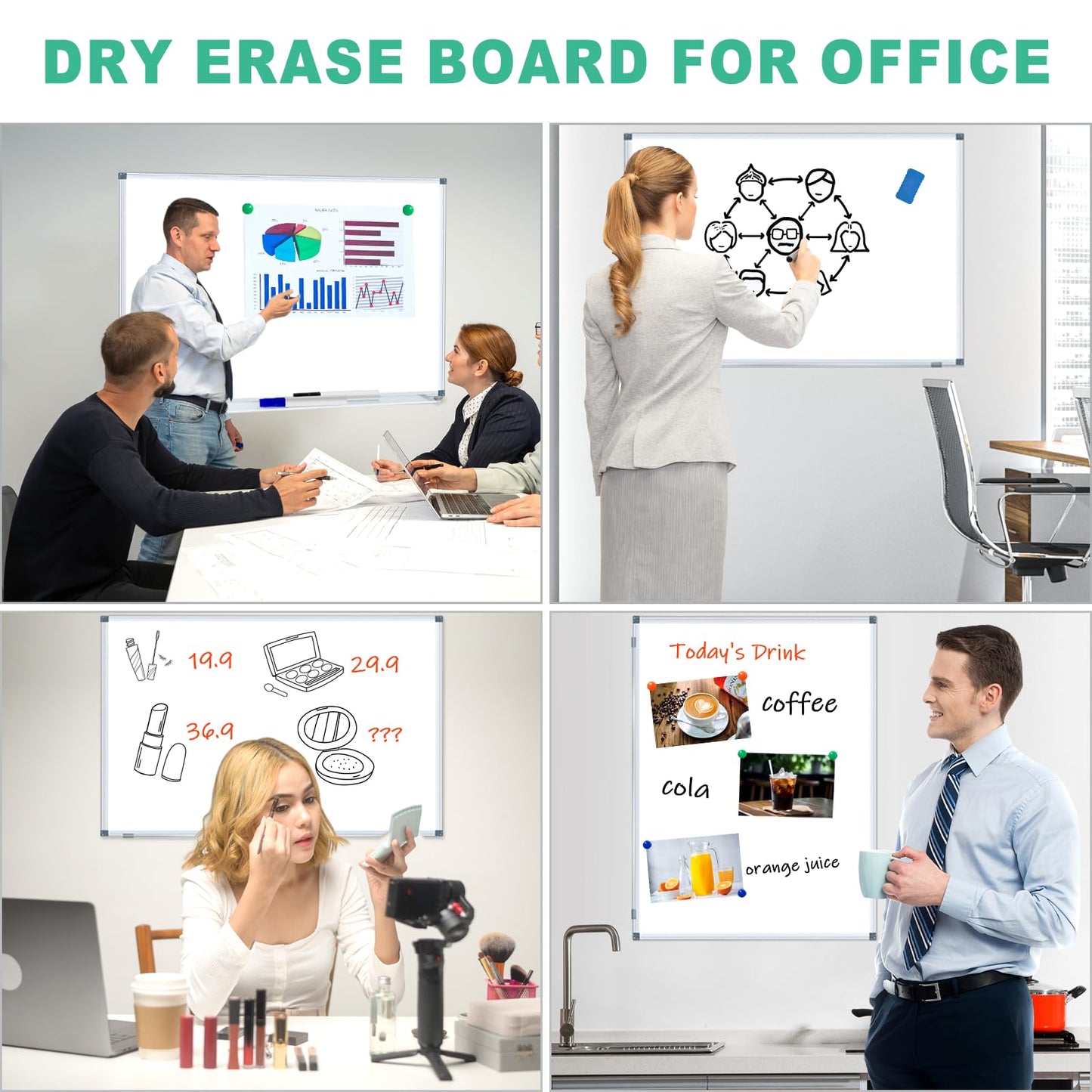 H-Qprobd 3' x 2' Magnetic Whiteboard Large Dry Erase White Board 36"x24" Aluminum Presentation Whiteboard with Long Pen Tray, 6 Markers, 2 Erasers &12 Magnets