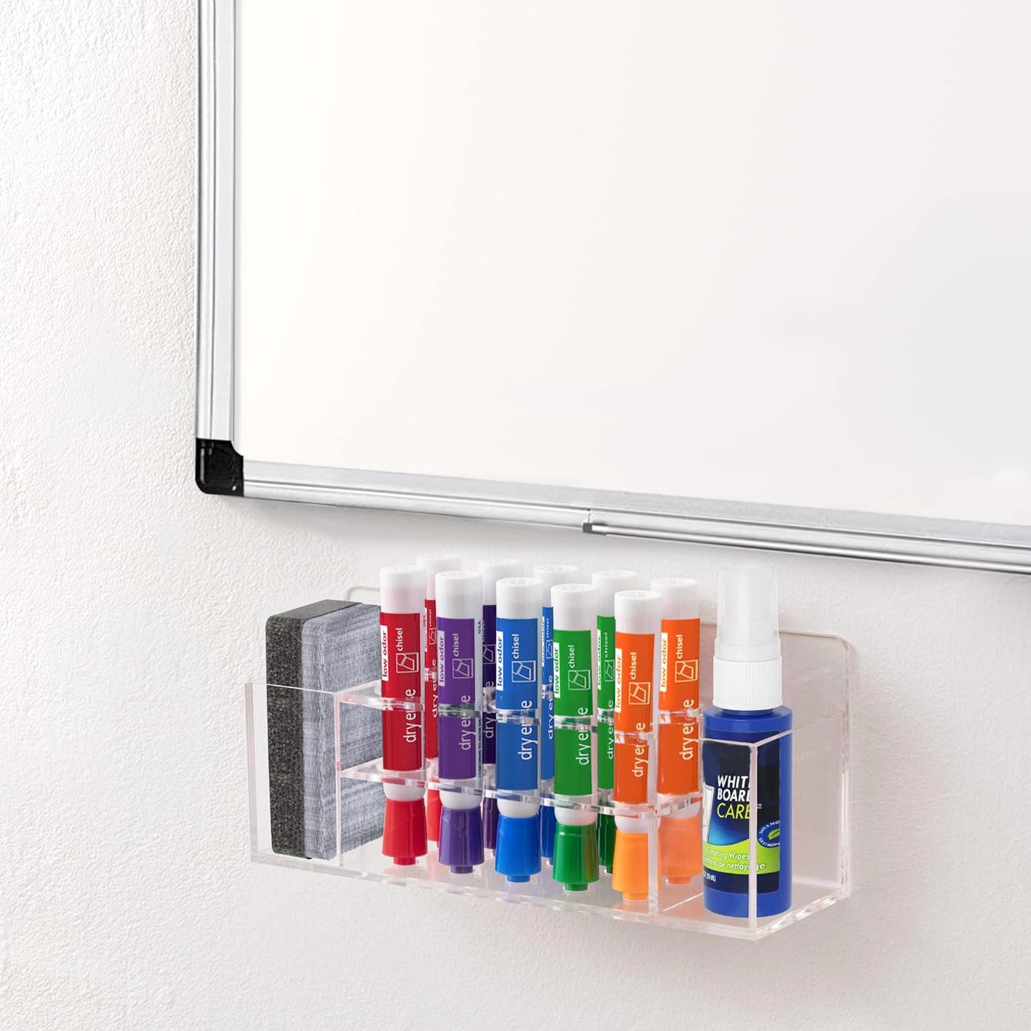 HBlife Acrylic Magnetic Dry Erase Marker Holder for Whiteboard, Wall Mount 10 Slots Magnet Pen Pencil Holder for Fridge Refrigerator, Locker Organizer Accessories for School Classroom Office, Clear