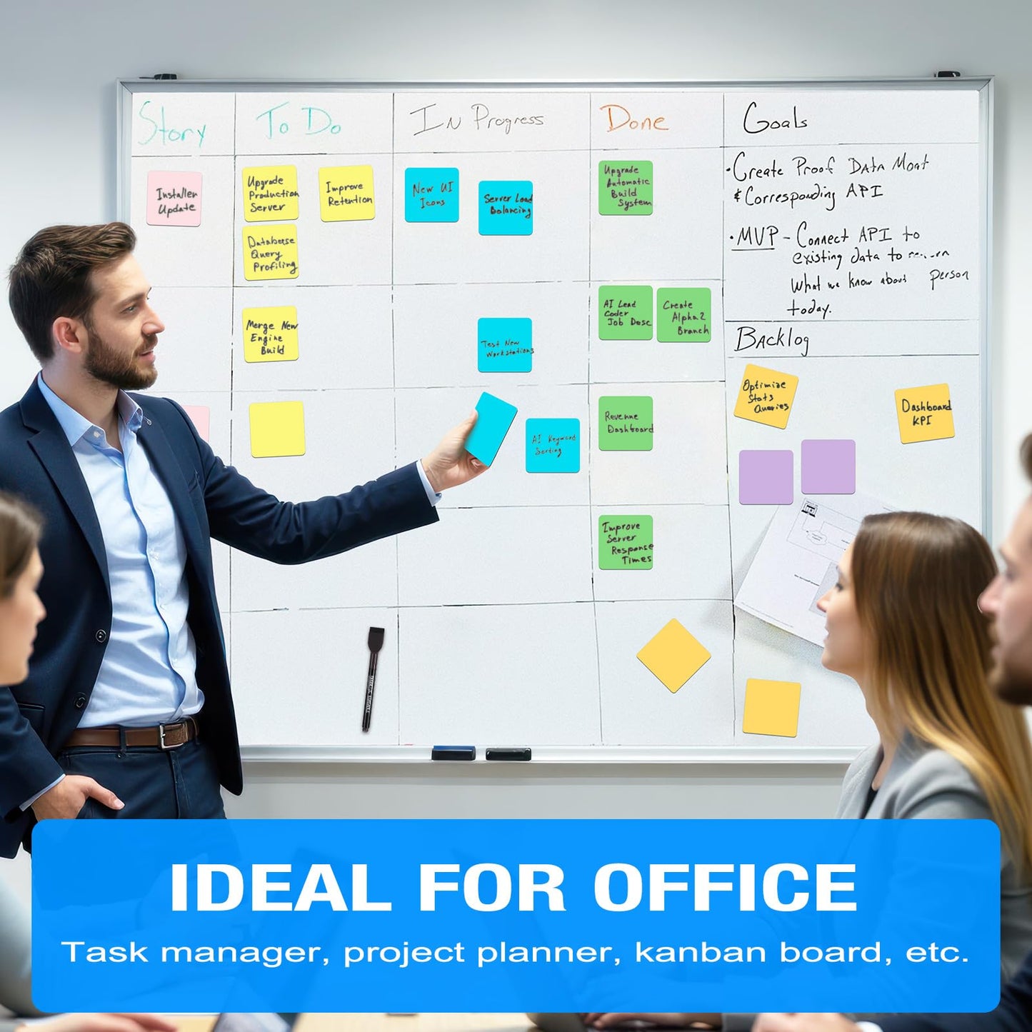 Bintomo Reusable Magnetic Sticky Notes: 30PCS 3"x3" Dry Erase Magnets Labels for Whiteboard, Fridge, Locker - Cute Erasable Post Sticker with Marker for Classroom Office Home White Board Accessories