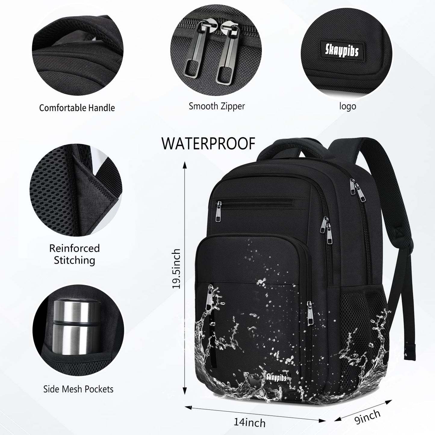 Backpack for Women Men, School Backpack for Boys Girls Teens, 17.3 Inch Laptop Backpack with Reinforced Straps, College Middle High School Bookbag, Water Resistent Business Mochila para hombre, Black