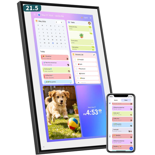 Digital Calendar 21.5 Inch with Chore Rewards – Smart Electronic Family Organizer, Touchscreen Wall Calendar, Meal Planner & Photo Frame, Syncs with Google/iCloud, for Wall or Desk, Black