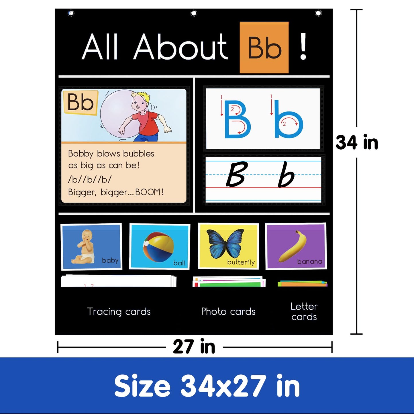 Auchq All About Letter Pocket Chart, Letter of The Day/Week Activity Wall-Provides Student Daily Practice in Learning The Alphabet, Chants, Words-Great for Classroom Homeschool 34" x 27"