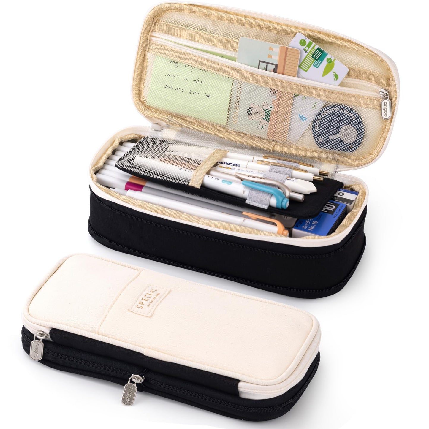 EASTHILL Big Capacity Pencil Pen Case Office College School Large Storage High Capacity Bag Pouch Holder Box Organizer Black White