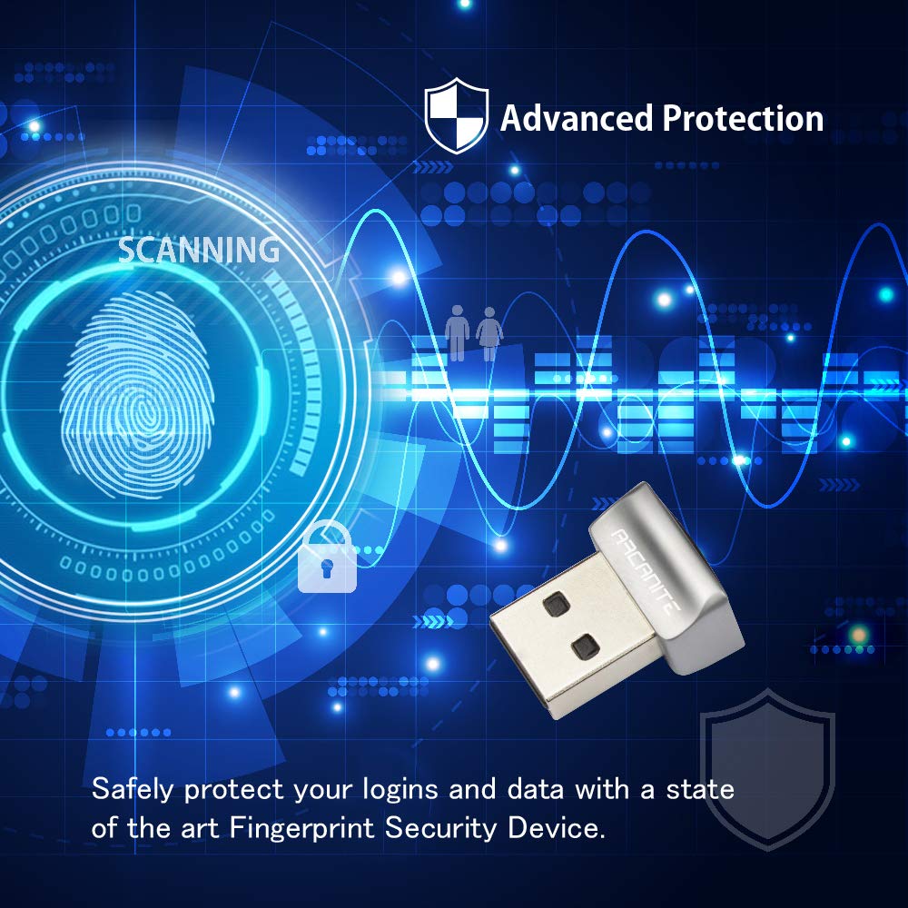 ARCANITE USB Fingerprint Reader for Windows 10 Hello, 0.05s 360-Degree Sensor Security Device, AKFSD-07