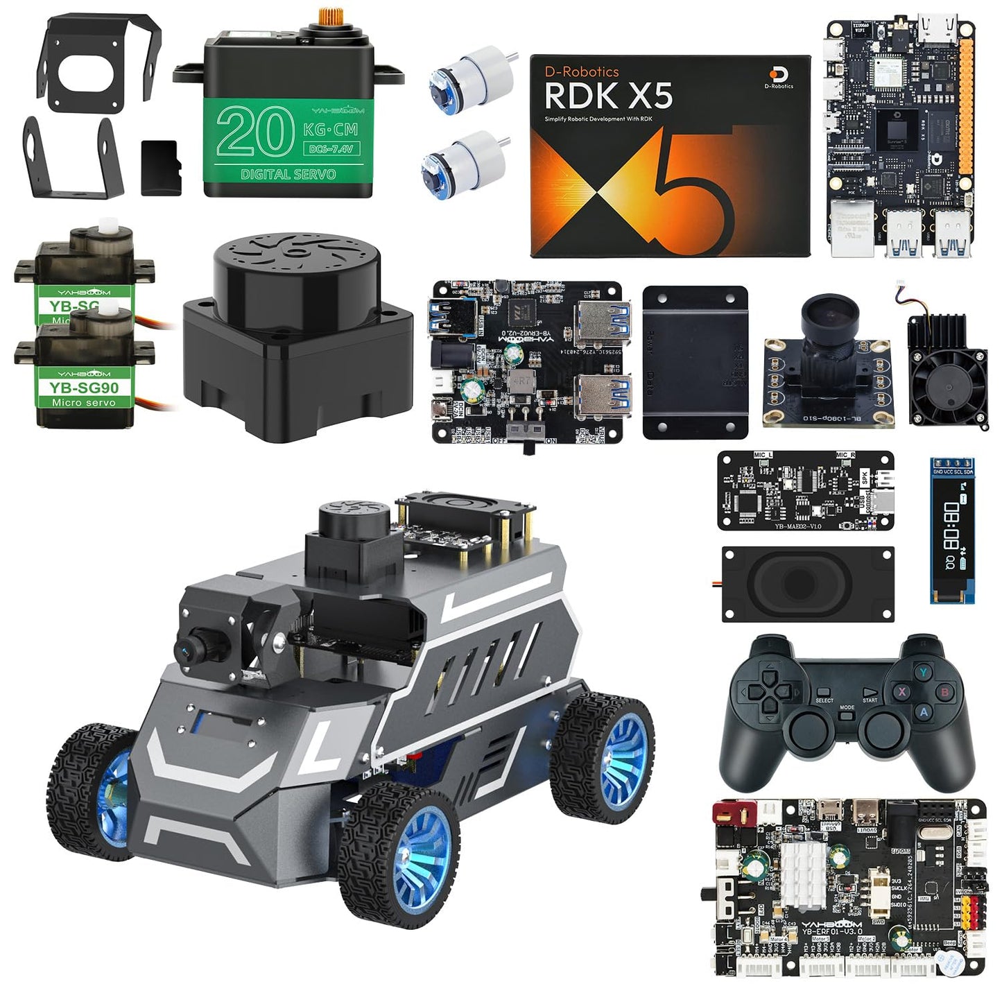 Yahboom ROS2 AI Robot Car,for RDK X5 8GB Supports RVIZ Simulation ROS2,TOF Lidar,SLAM Mapping Navigation, Tracking and Obstacle Avoidance