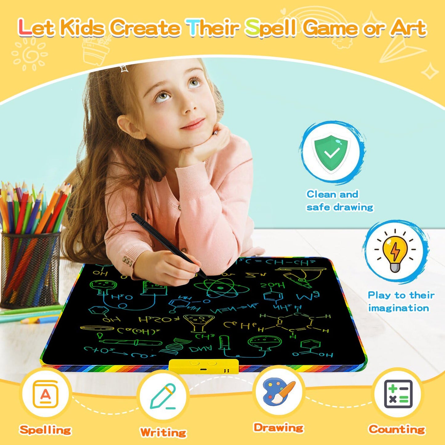 16 Inch 2-in-1 LCD Writing Tablet for Kids with Magnetic Whiteboard Back,Double-Sided Drawing & Learning Board, Reusable Doodle Pad for Toddlers,Educational Toy for Travel & Preschool