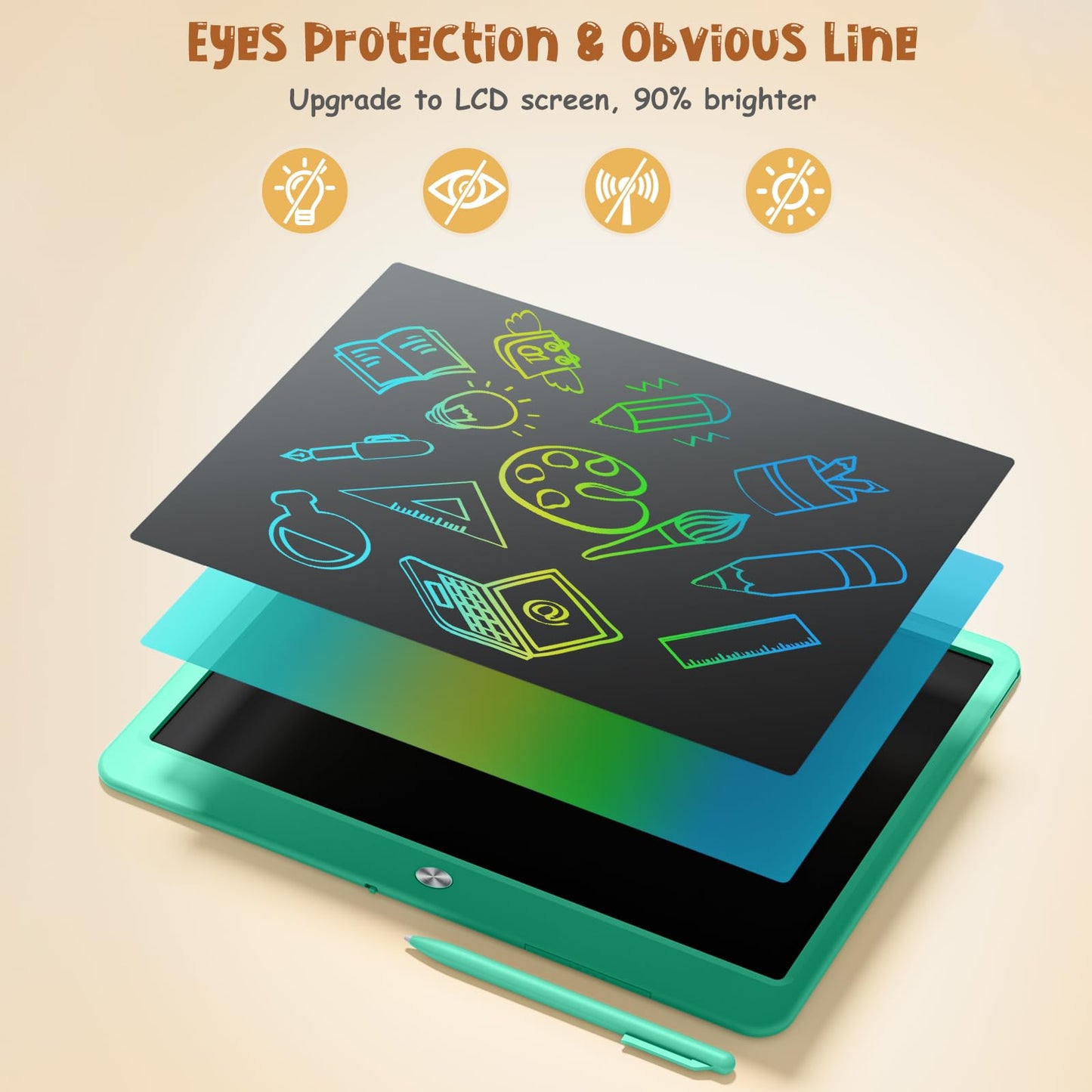 Kidopire LCD Writing Tablet for Kids, 15 Inch Large Screen Doodle Board Drawing Writing Tablet Board, Educational Toddler Toys Birthday Gift School Office Notes for 3-12+ Year Old Girls Boys, Green