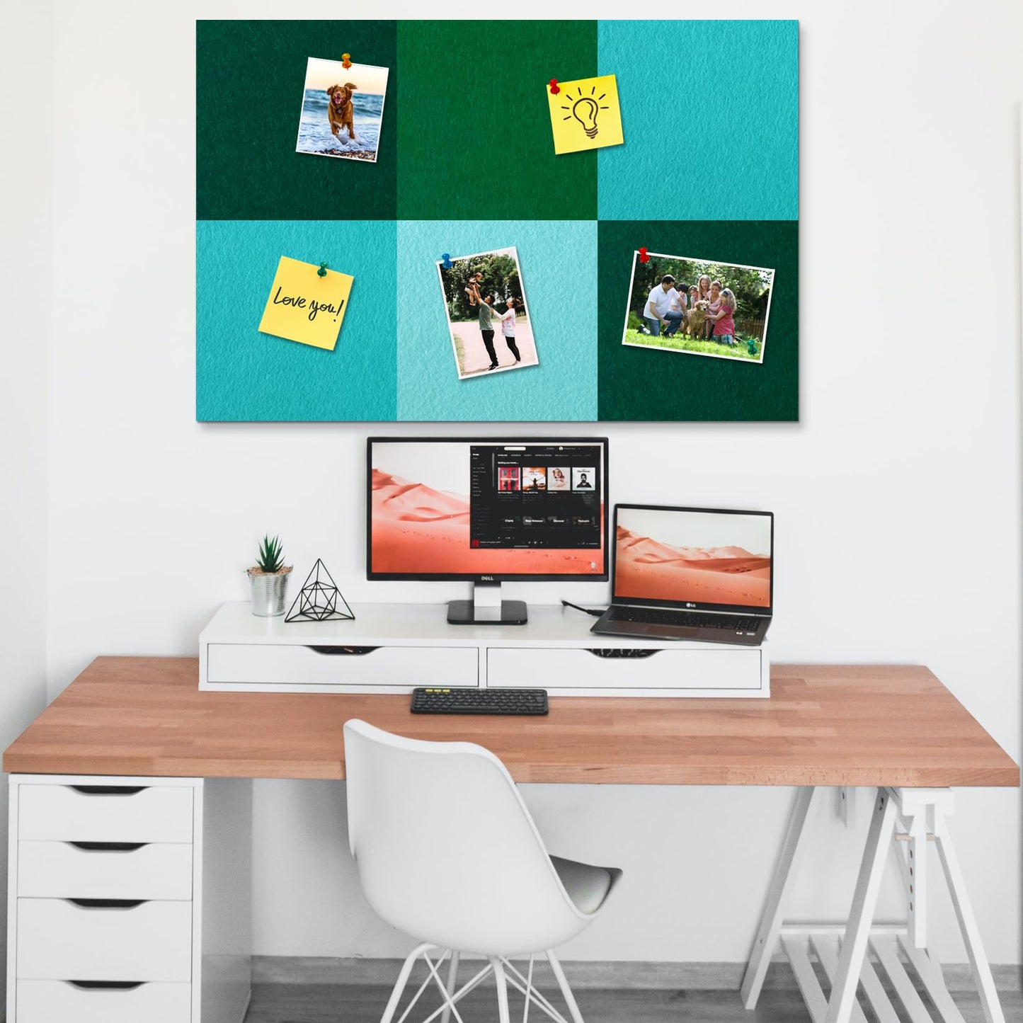 HULAVO Square Felt Cork Bulletin Board Tiles, Self Adhesive DIY Felt Pin Board for Wall 30" x 20" with 35 Pushpins for Office School Home Wall Decor Stickers Memos Photos Display (Gradual Green)