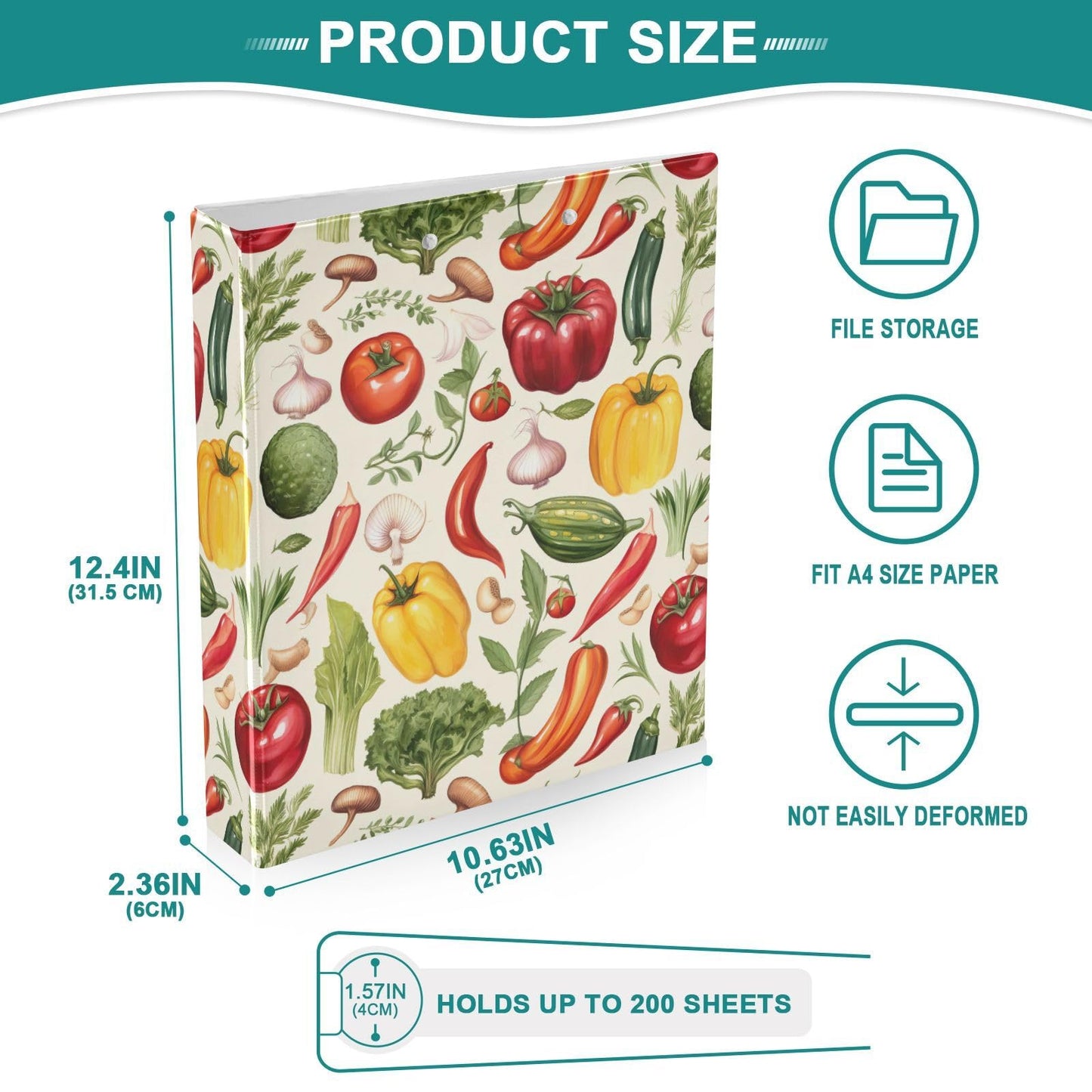 Joko Ivery Vegetables Carrots Tomatoes 3 Ring Binder 1.5 Inch Binders 3 Ring with 3 Pockets & Clipboard Letter Size Three Ring Binder Organizer for Work Recipes Paper Office Supplies Gifts 1 Pack