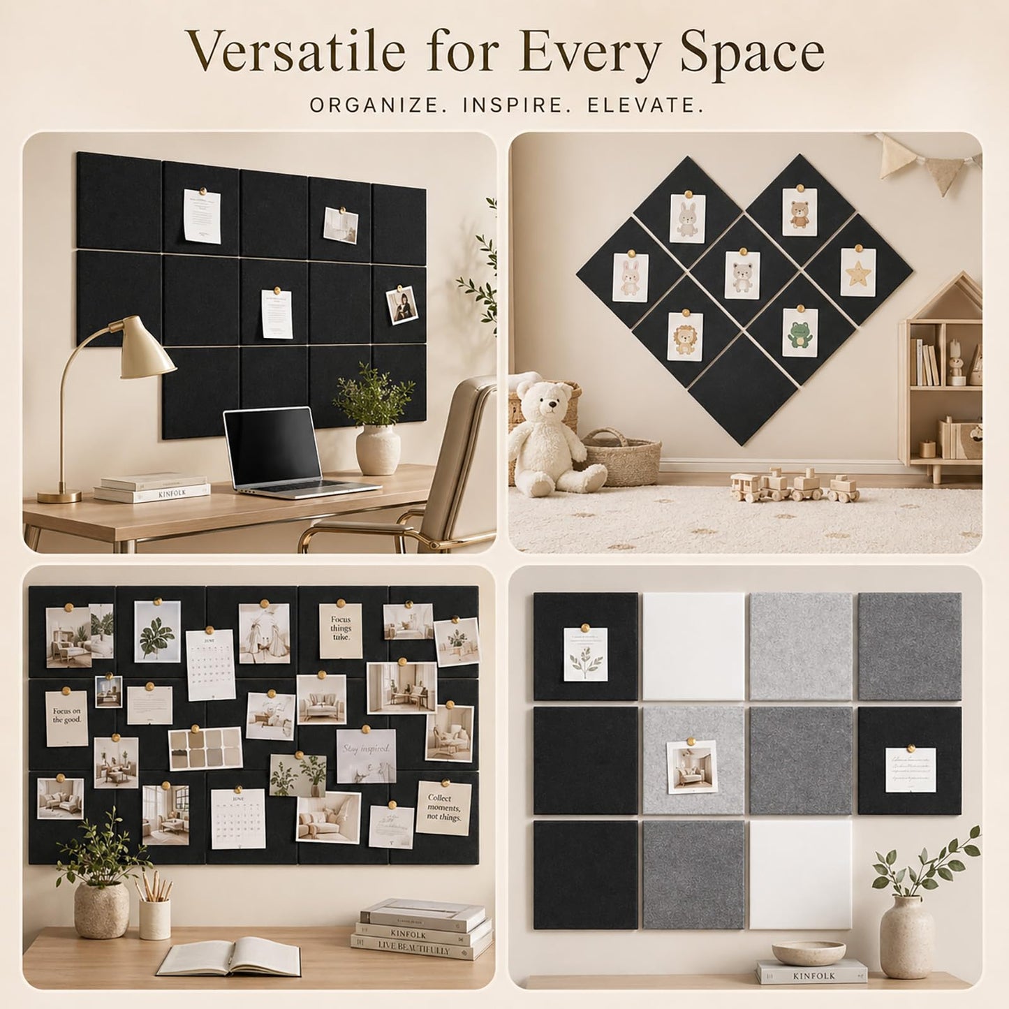 Baysola Felt Bulletin Board Panels 48 x 36 Inch Self Adhesive Wall Tiles Cork Board Alternative for Office Classroom Photos Notes 12 Pack
