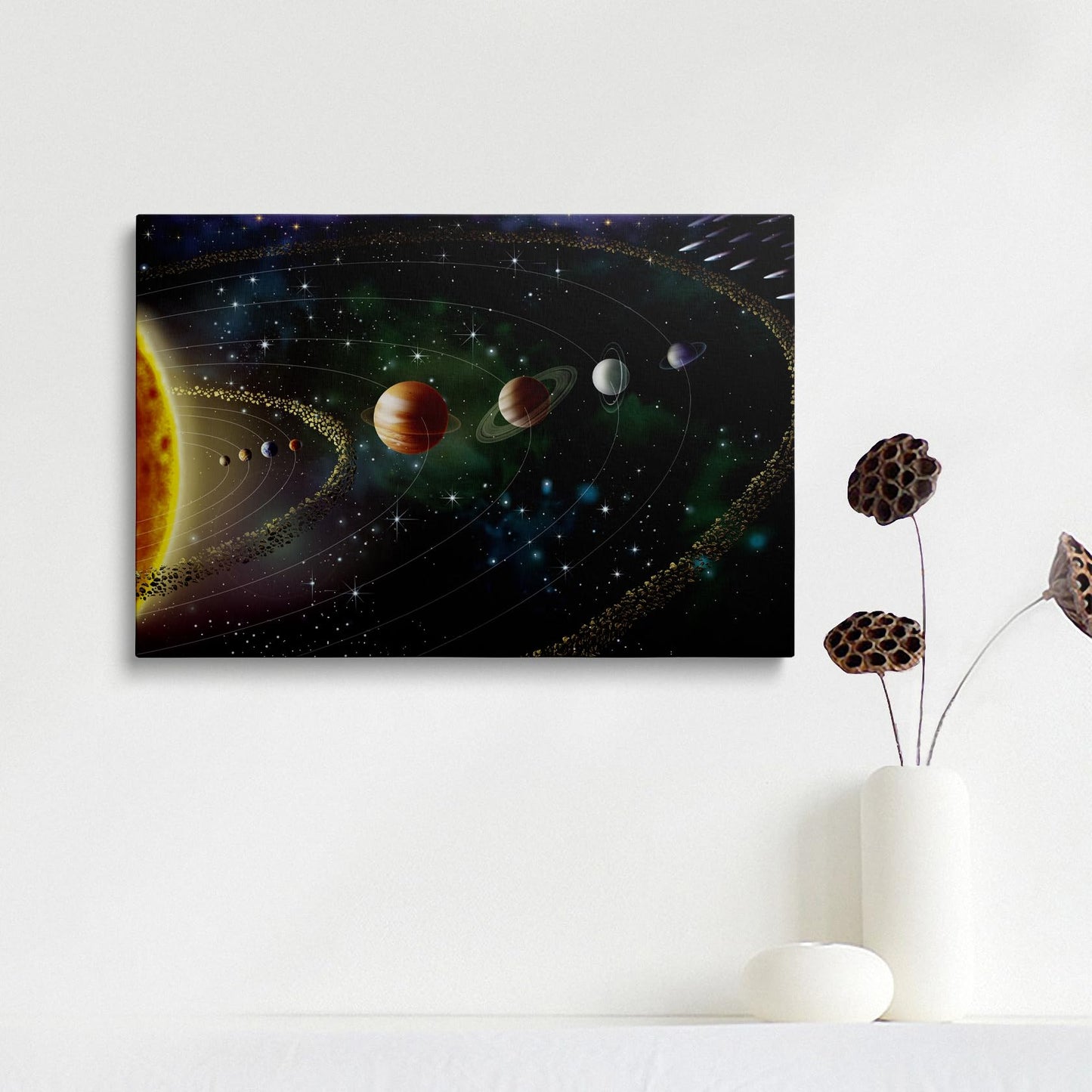 Framed Cool Space Theme Galaxy Astronomy Canvas Wall Art Universe Solar System Poster Planets Decor For Kids Living Room Bedroom Home Office Artwork Gift Ready To Hang(12x16 Inches)
