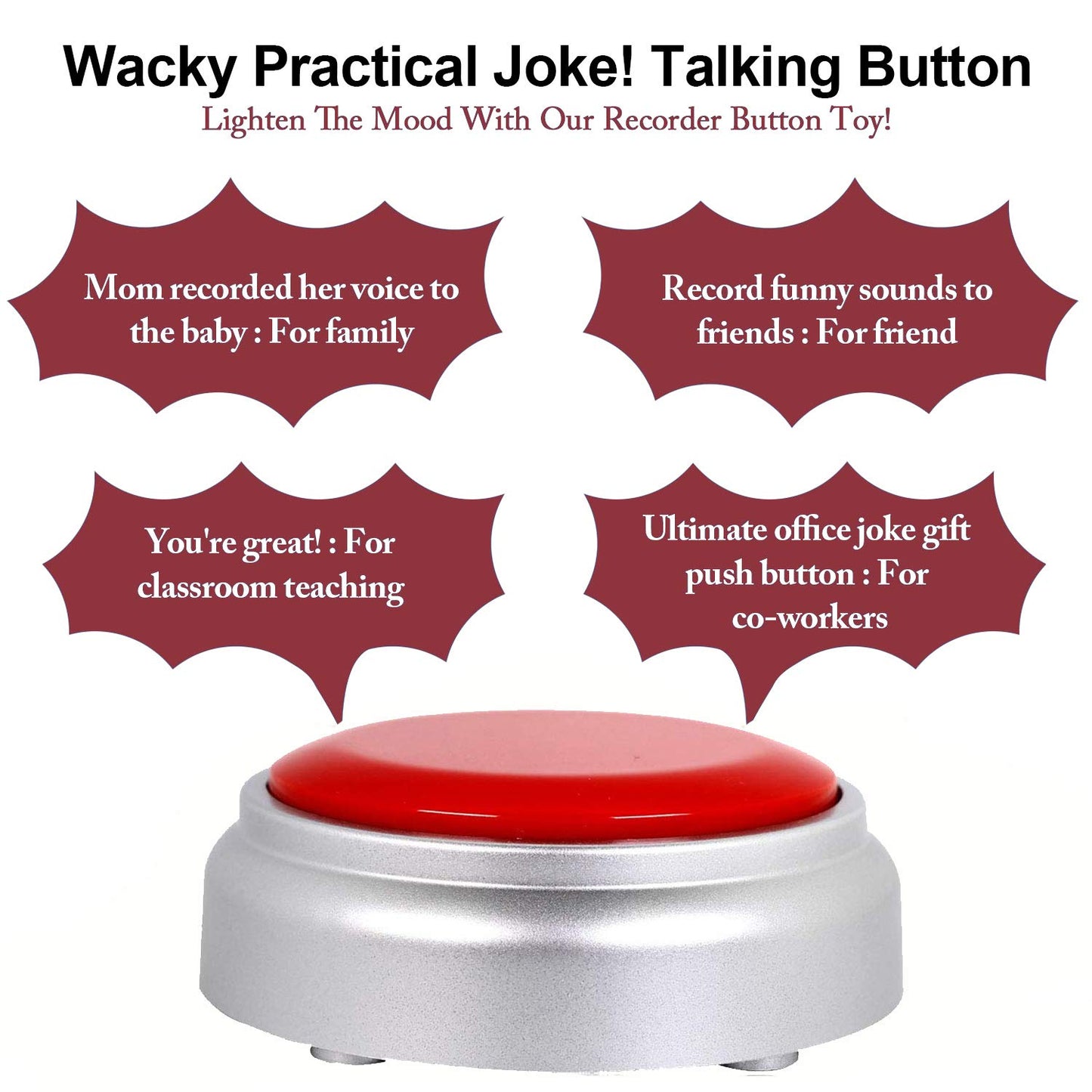 Cover 30 Seconds Answer Buzzers Recordable Talking Button Easy Button Record Button Toy Gift Answer Buzzers (RED+Silver)