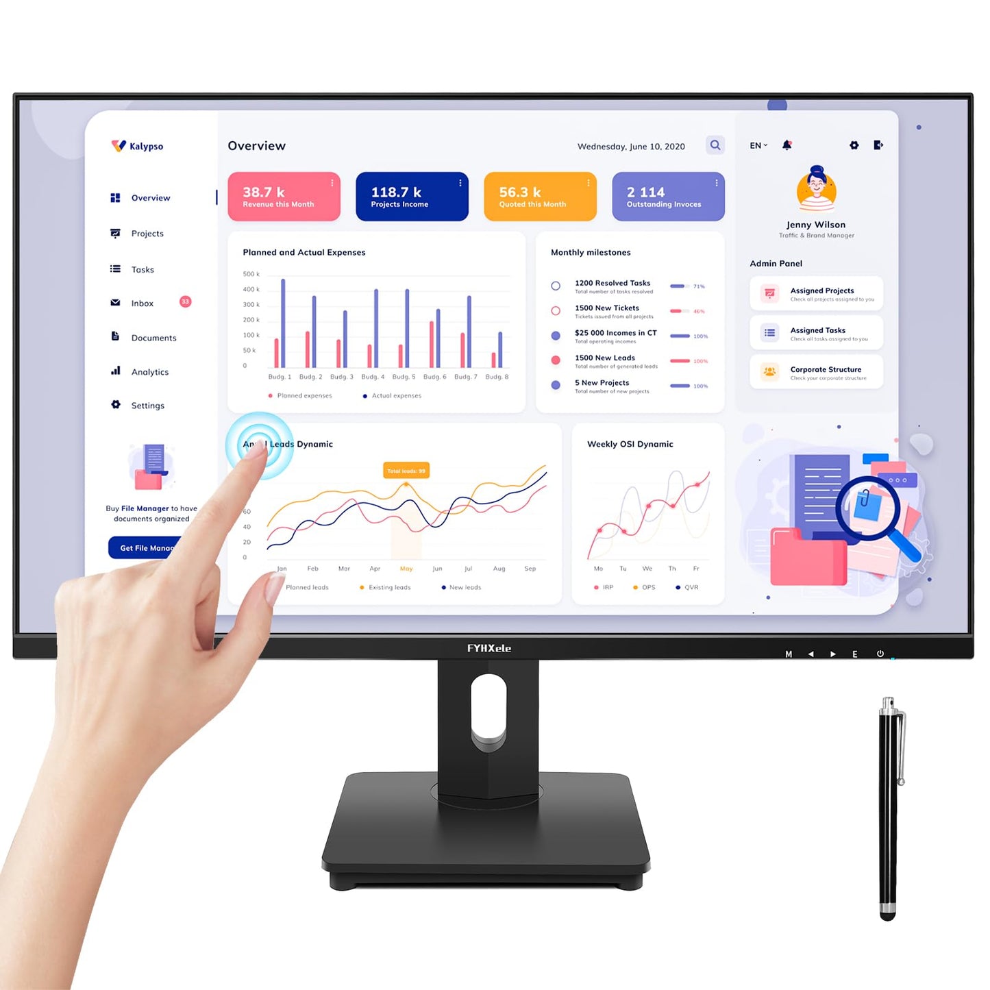 FYHXele 27 Inch Touchscreen Monitor, IPS FHD 1080P Touch PC Display, 75Hz, LED Backlit Multi-Touch Monitor, VESA, HDMI & VGA & USB Computer Touch Screen for Gaming, Business, Warehouse, Bar, Gym