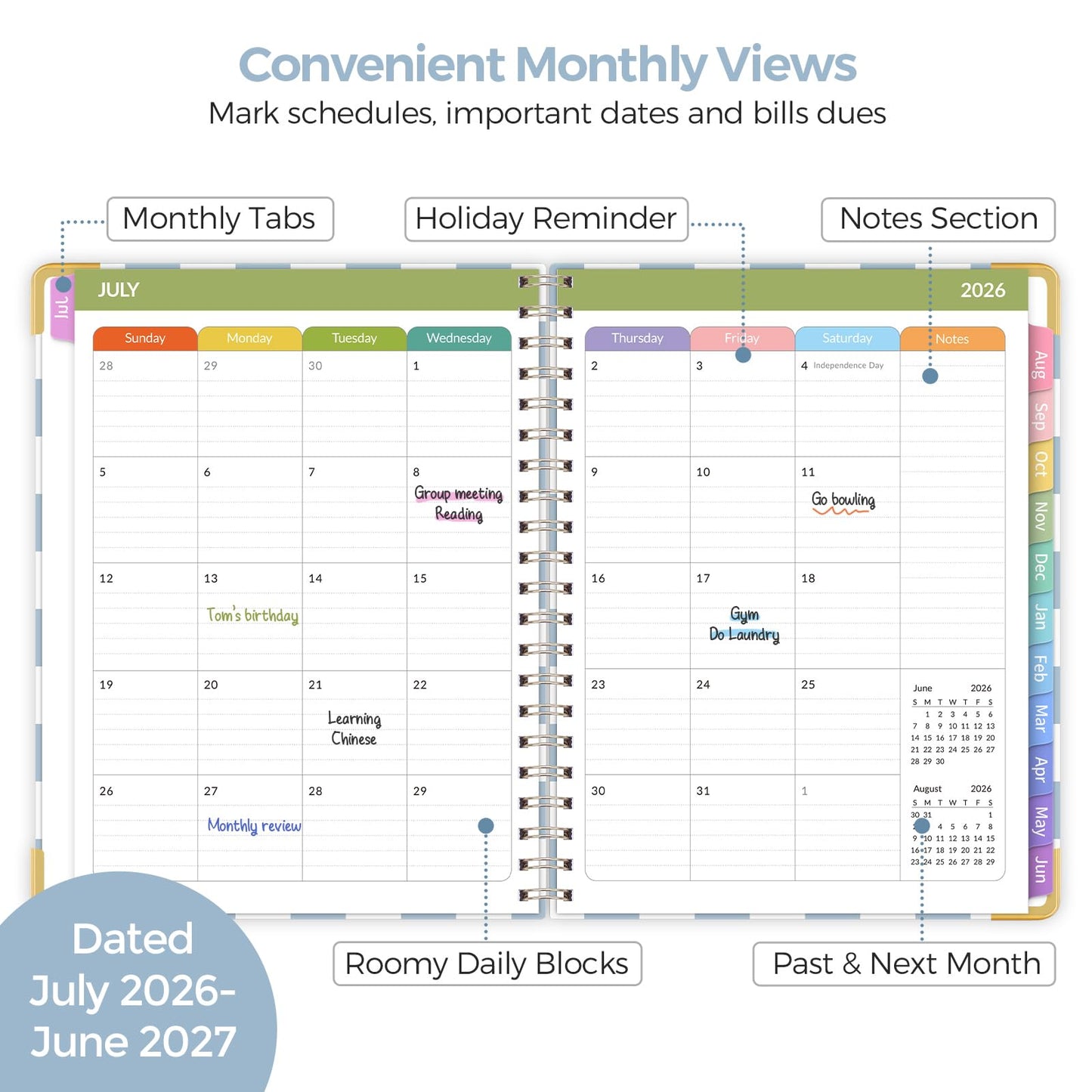 SKYDUE Teacher Planner 2026-2027 Academic Year, 8.5" x 11" Deluxe Teacher Lesson Planner with Monthly Tabs & Stickers, Lesson Plan Book 26-27, Grid