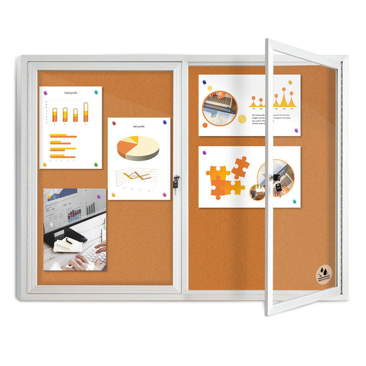 Lockable Outdoor Enclosed Bulletin Board, Weatherproof Cork Noticeboard with Locking Door, Wall-Mounted Aluminum Framed Display Case for Messages (Silver Frame & Cork, 44x32 in)
