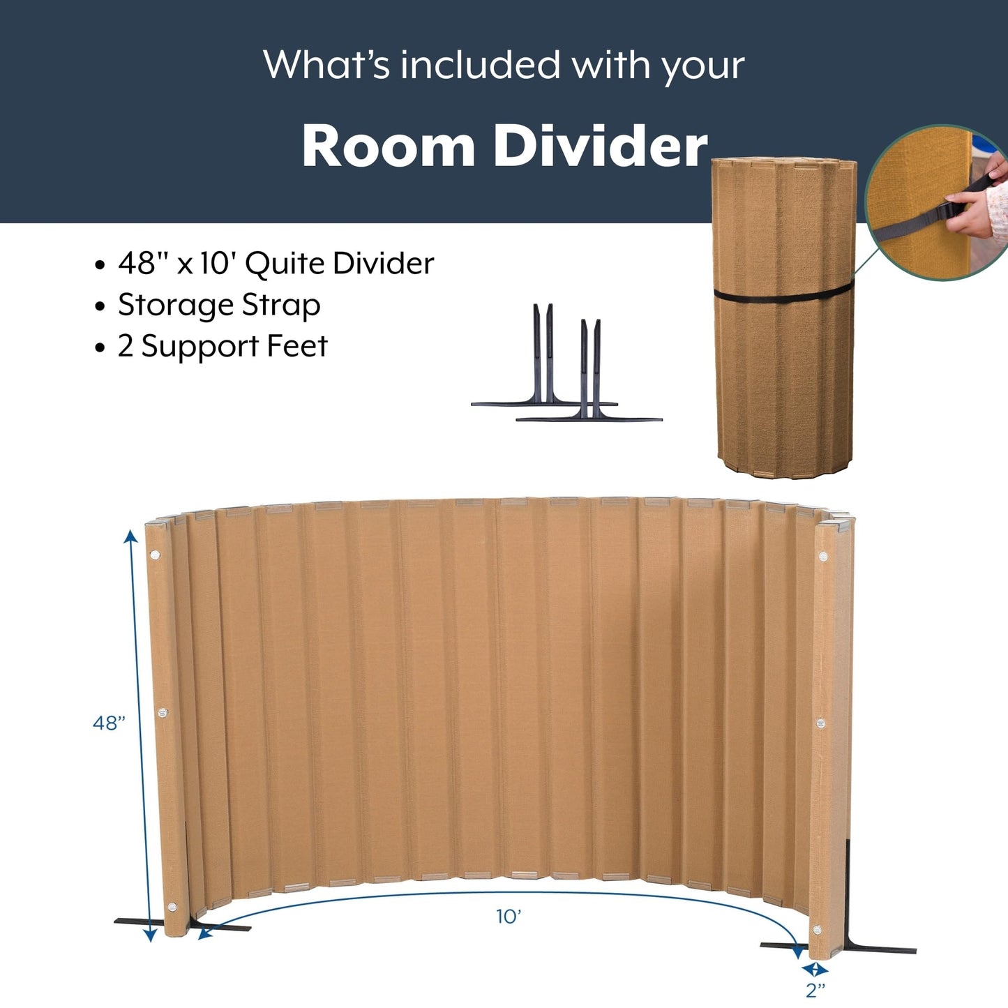 Angeles, Quiet Divider with Sound Sponge 48" x 10' Wall in Natural Tan, Free-Standing Classroom Partition for Enhanced Classroom Productivity and Noise Reduction