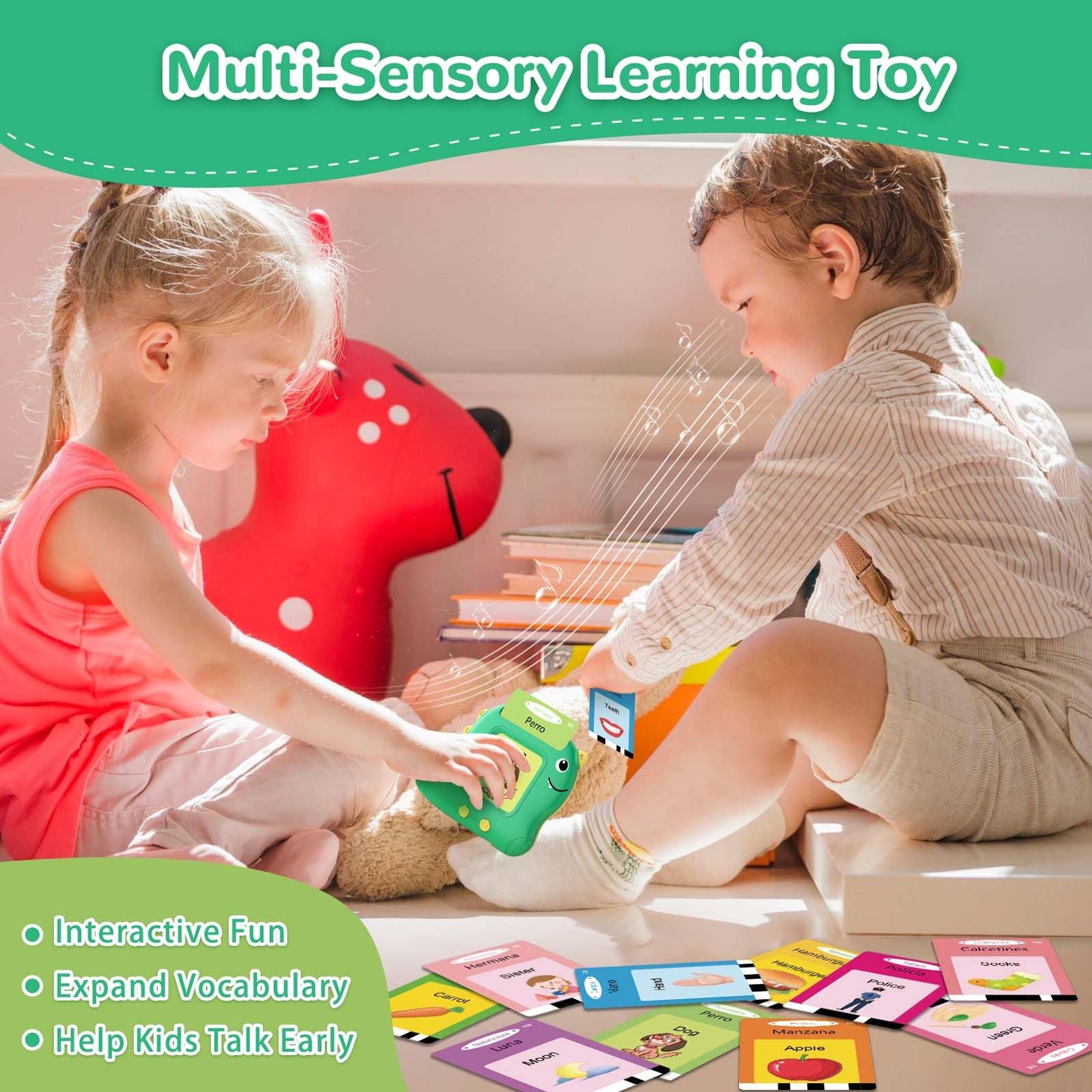 Spanish Talking Flash Cards Bilingual - Toddler Toys for 2 3 4 5 Year Old Boys and Girls, Autism Sensory Toys for Kids Learning Montessori, Español/English Speech Therapy Preschool Gifts
