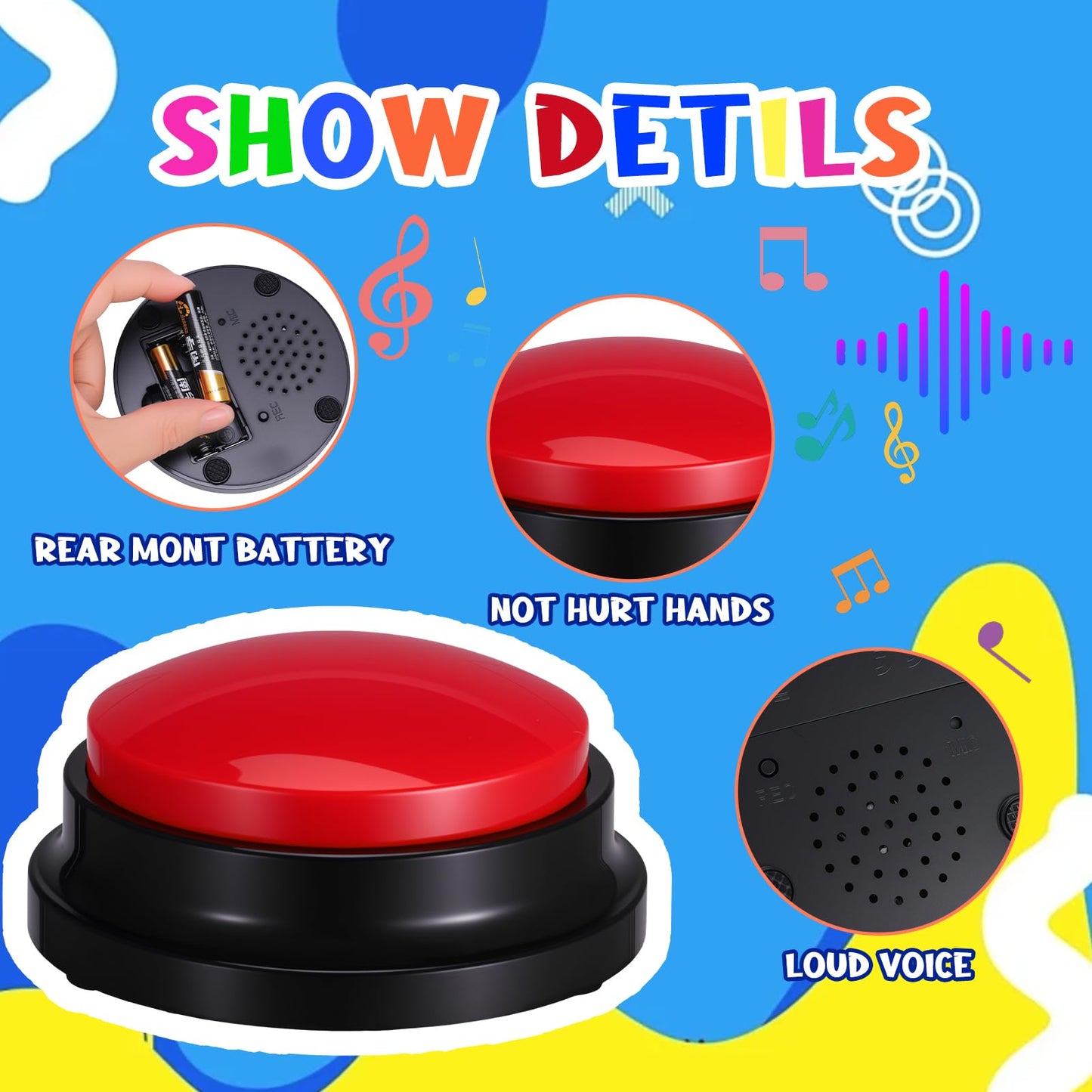Ovveroche 8 Pieces Recordable Answer Buzzers Button Answer Buzzers Game Show Buzzer Recordable Button Classroom Buzzers Perfect for Study Office Home and Pet Buttons Training Toy