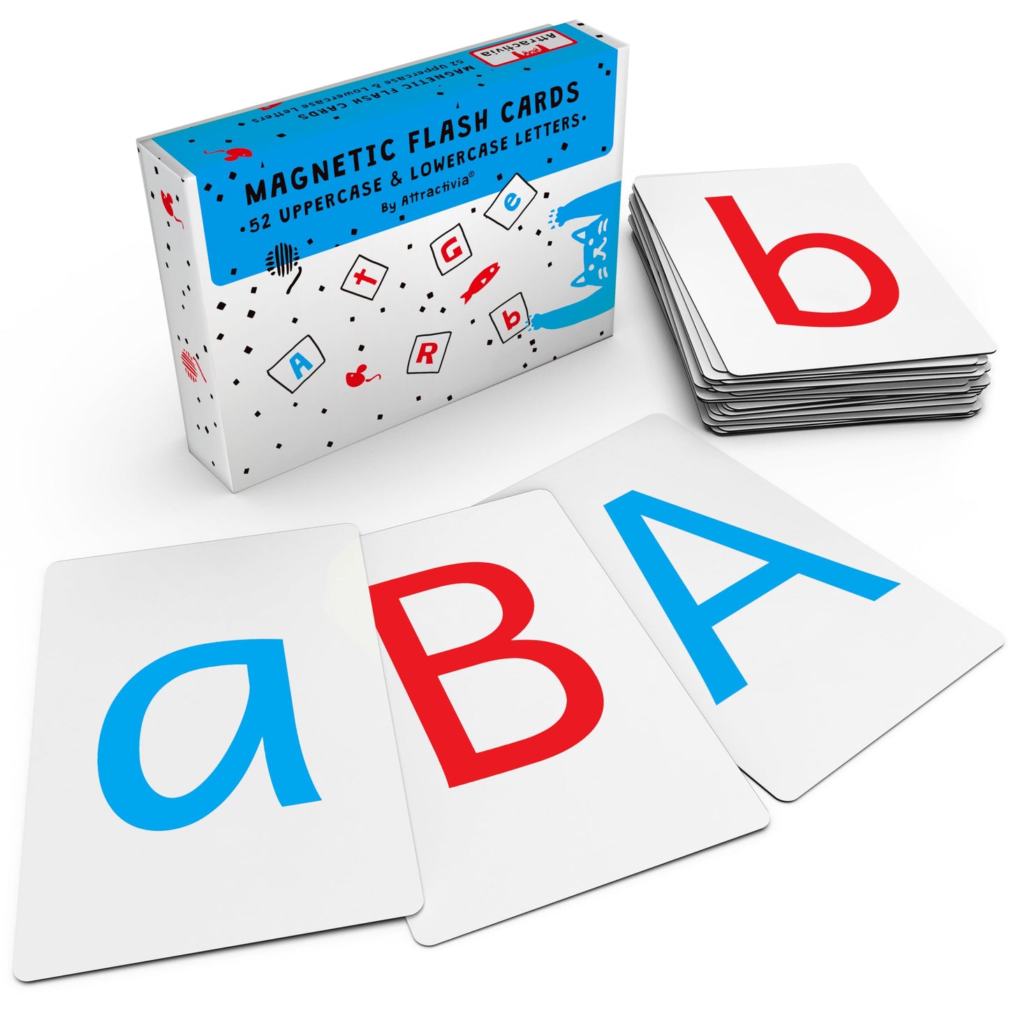 Attractivia Magnetic Big Montessori Alphabet ABC Flash Cards - 52 Sturdy Uppercase & Lowercase Large Letters, Black - for Classroom Teachers, Homeschool, ESL, Kids and Adults