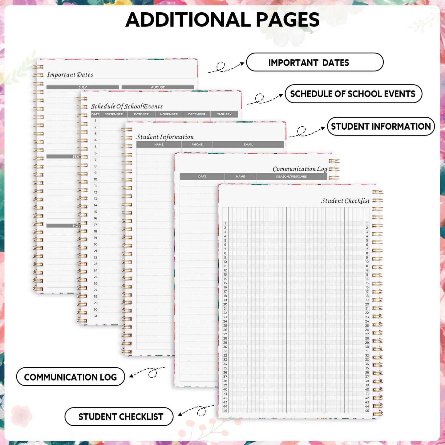 Teacher Planner 2026-2027, 7x10'' Undated Lesson Planners Teacher Planner Academic Year with Elastic Band, Back Pocket for Classroom or Home school Use，Watercolor Floral