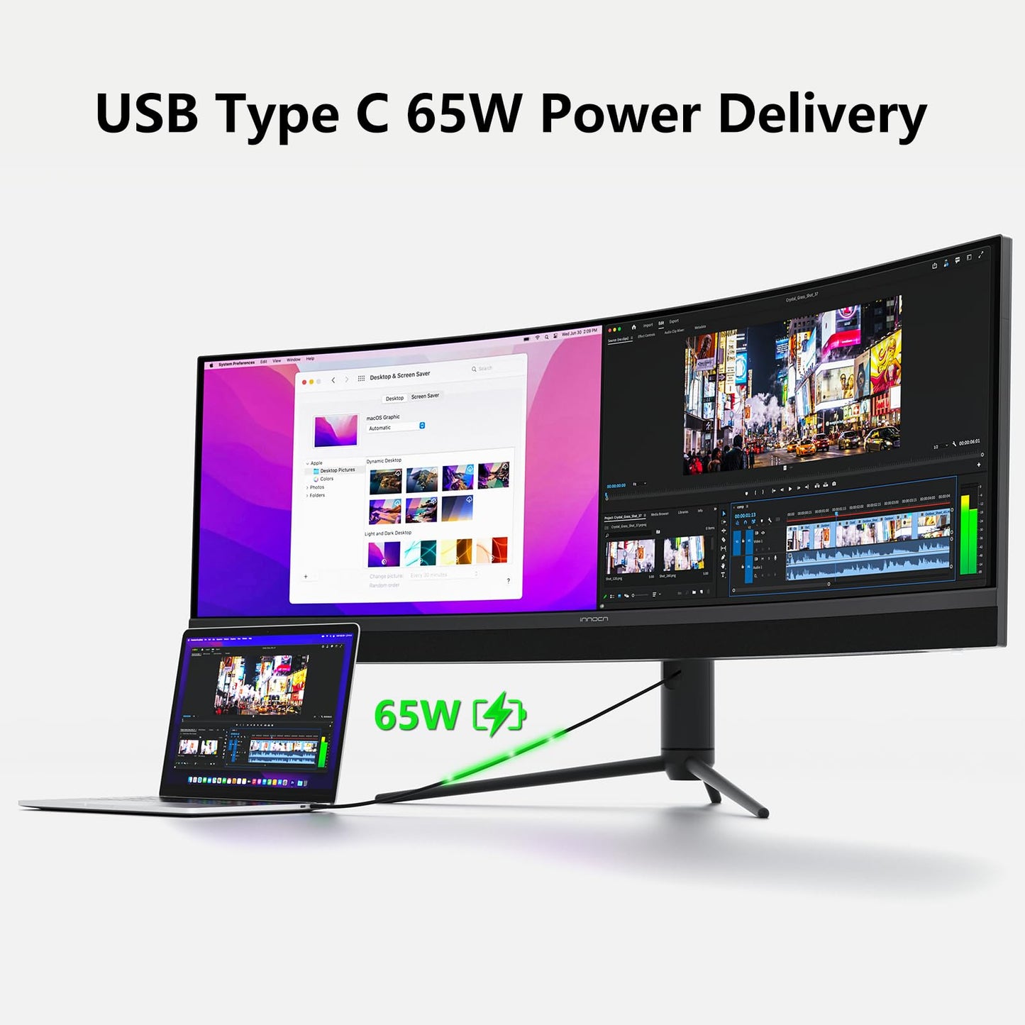 INNOCN 45C1R 45" 5K2K 5120 x 1440p Ultrawide Curved Gaming Monitor, R1500, HDR400, USB Type-C 90W Power Delivery, PIP/PBP, Built-in Speaker, Height Adjustable, Black