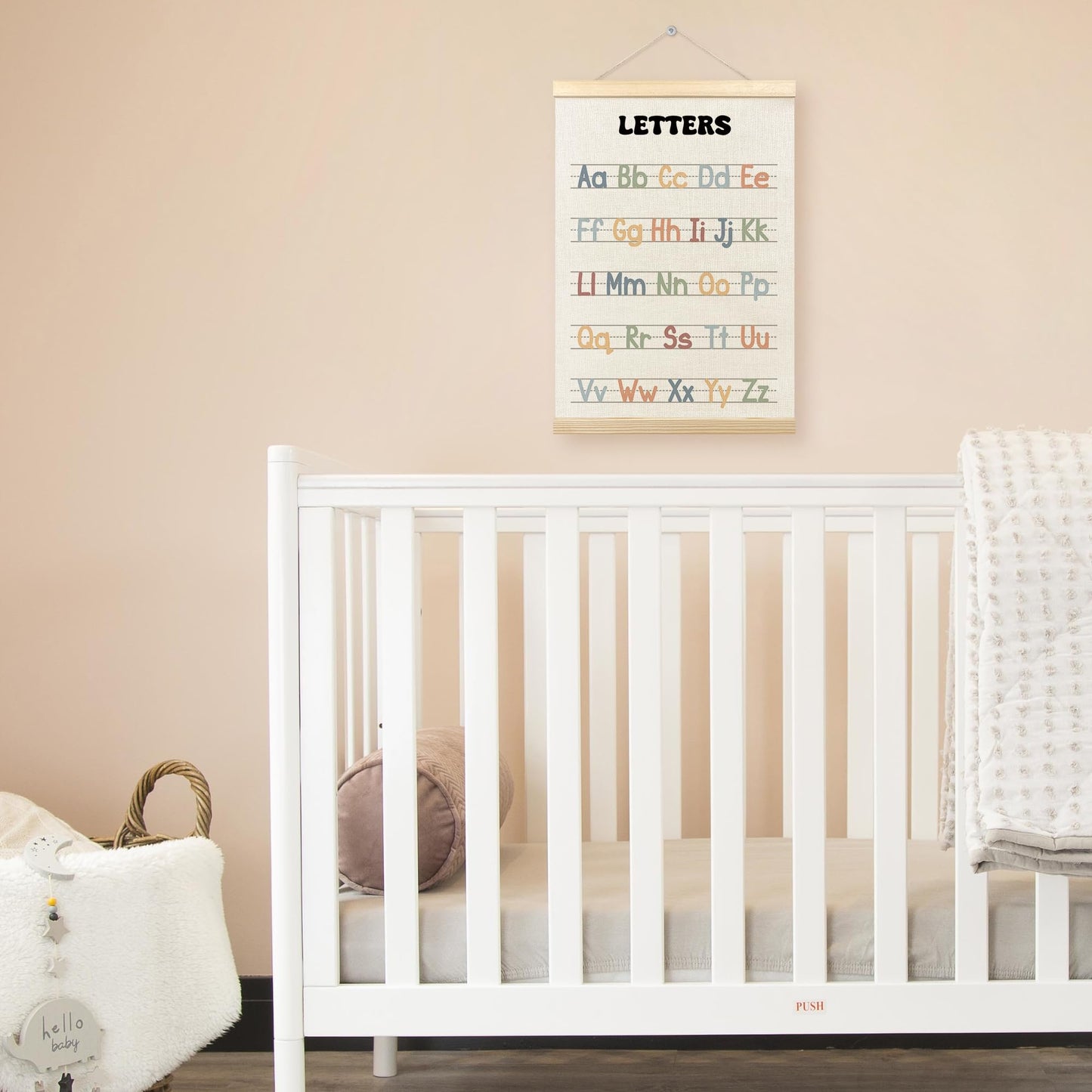 TLESKE Boho Classroom Alphabet ABC Chart Poster Hanger Frame, Homeschool Hanging Wall Art Decor for Toddler Kids Room Nursery Playroom, Preschool Prek Learning Educational Poster Print Banner, 12x16