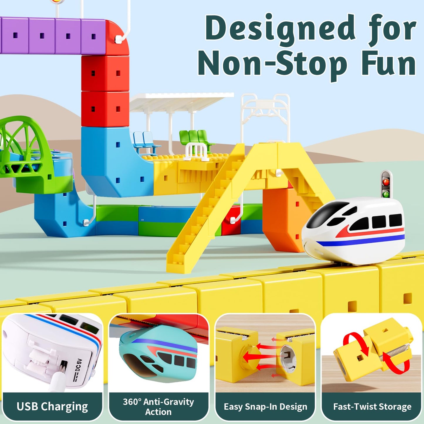 Wdebay Click Rail Electric Train Set 3D Magic Flexible Race Track for Kids 3 4 5 6 7 8 Years Old, Race Car Track with Anti-Gravity, Educational STEM Toy for Boys Girls Birthday (Ultimate Set)
