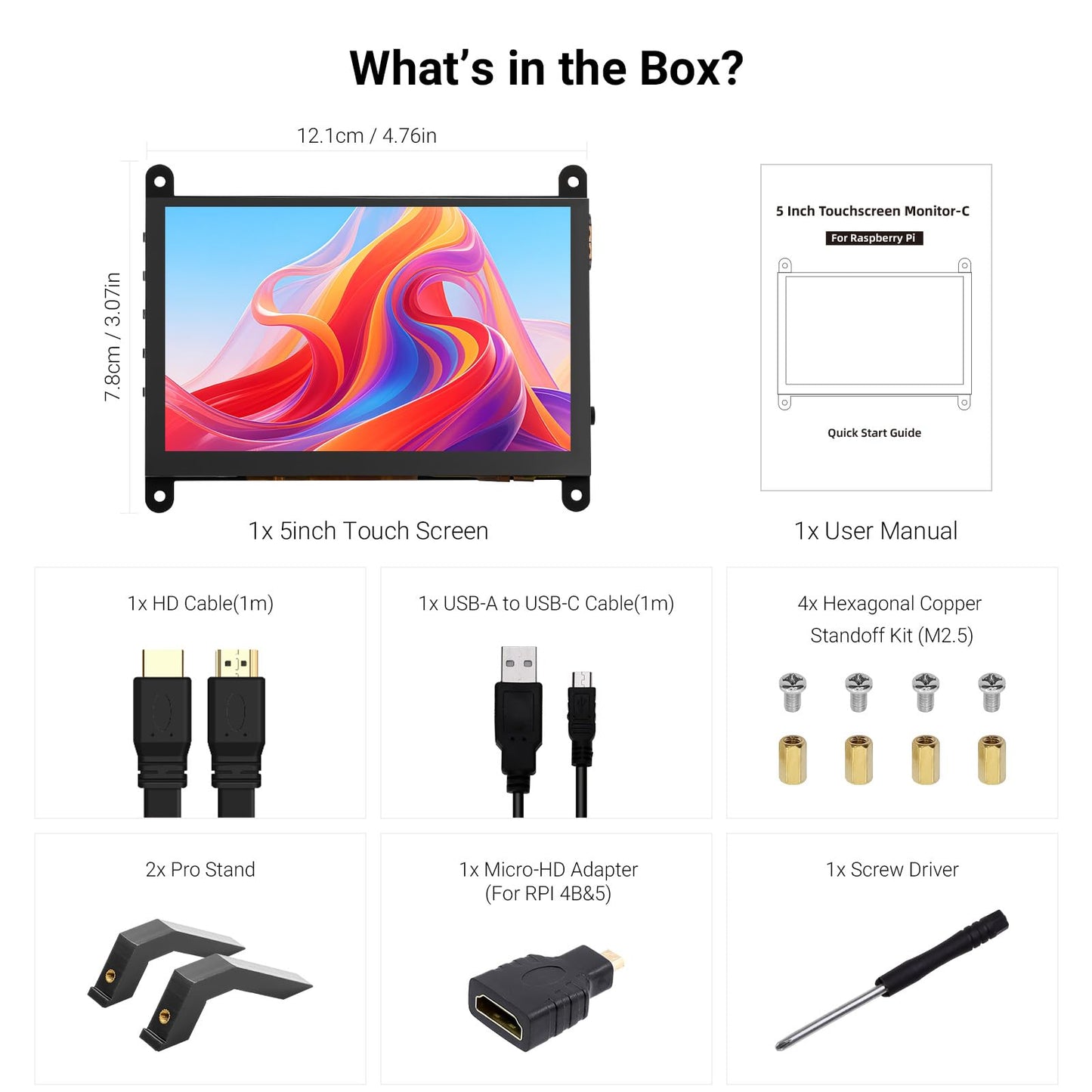 ELECROW 5 Inch Touch Screen Monitor IPS Display, 1024×600 Mini Touchscreen HDMI-Compatible & USB Powered Compatible with Raspberry Pi/BB Black