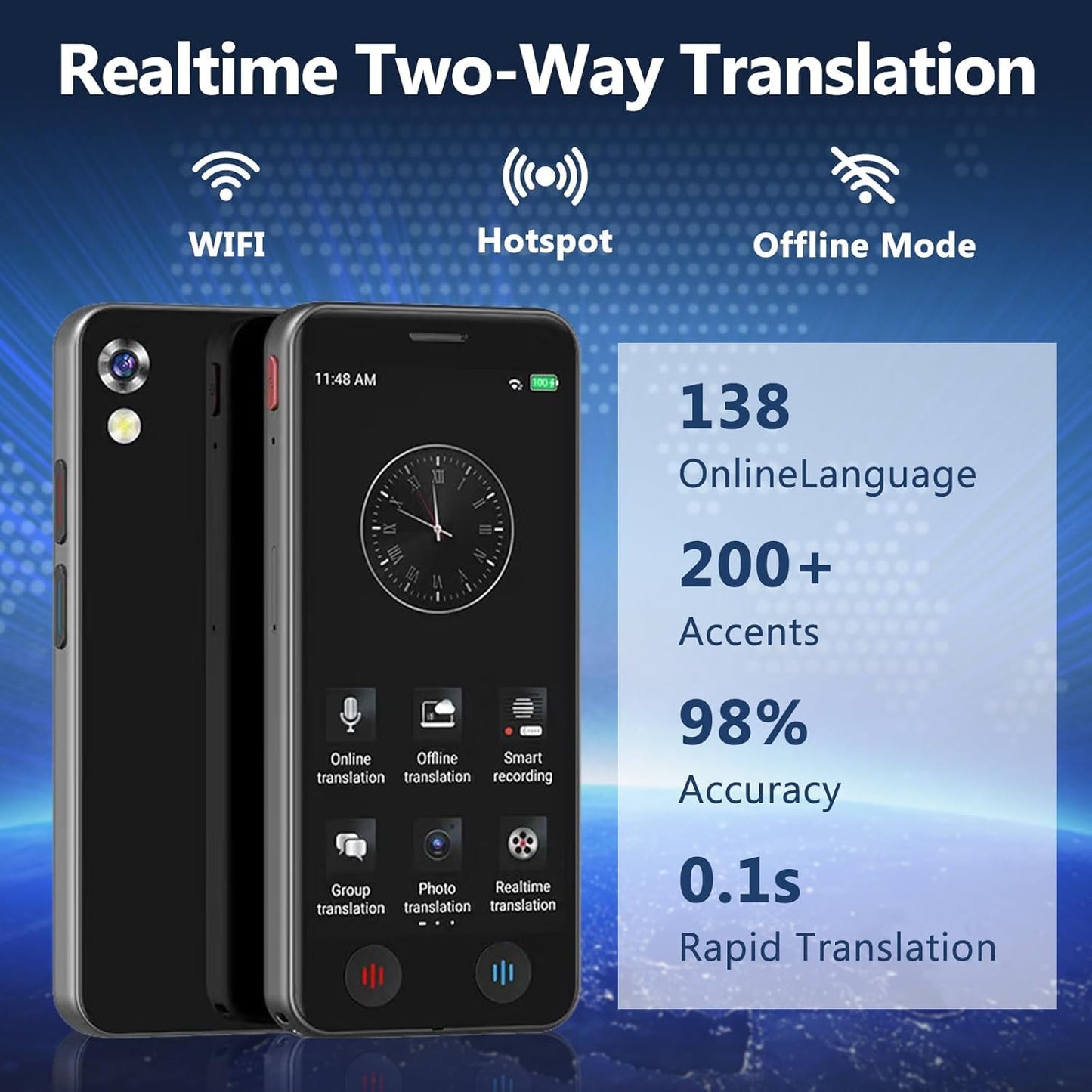 AI Language Translator Device, 5" Screen Support 139 Languages Online & 17 Offline Translation, Instant Voice Text Photo Translation, No WiFi Needed Portable AI Translator for Travel Business Learning