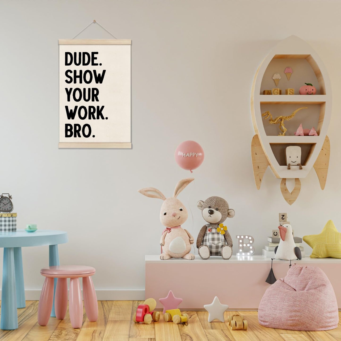 DOI-LANEE Funny Classroom Posters Hanger Frame, Show Your Work Poster, Math Classroom Must Haves Wall Decor 16x12 Inch, High School Gifts for English Teachers Students