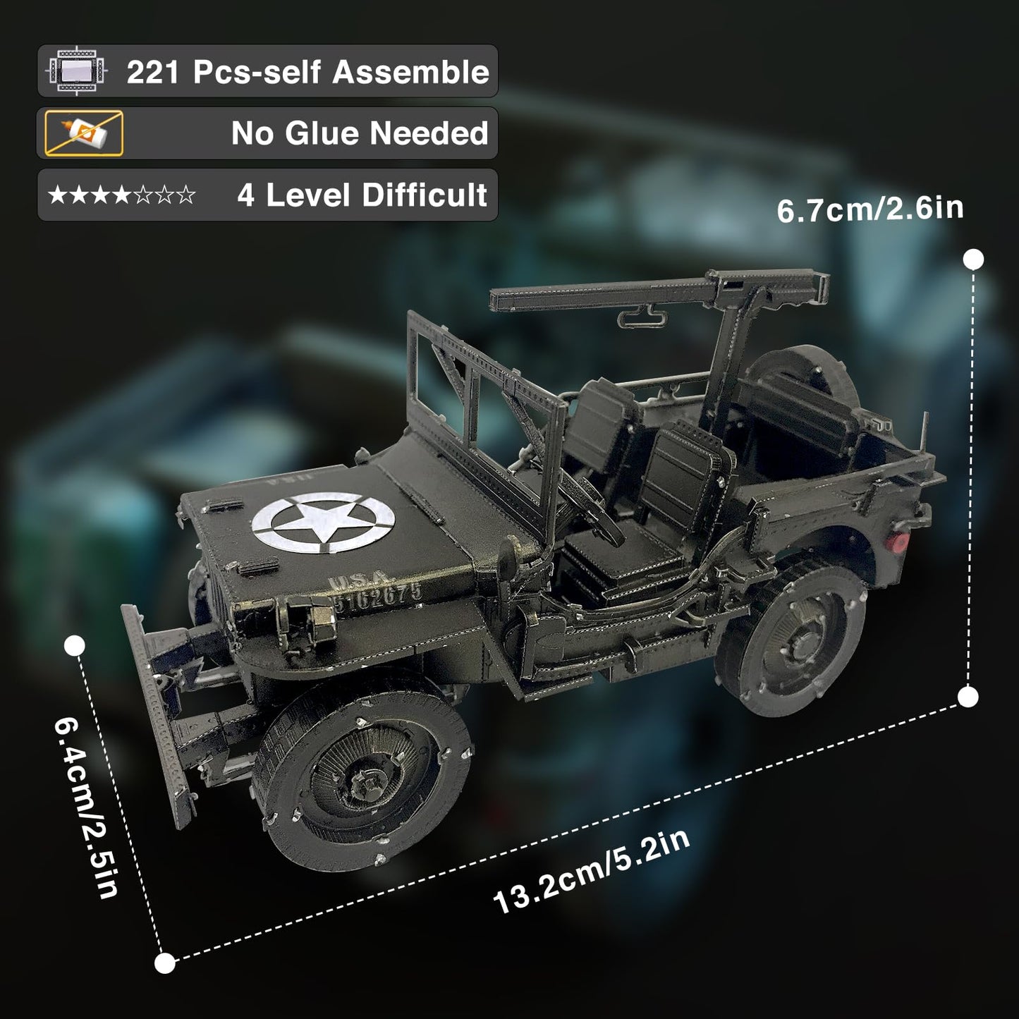 Piececool 3D Metal Car Model Kits, SUV Military Vehicle Models Building Kits, Brain Teaser 3D Puzzles for Adults Teens Stress Relief, Best Gifts for Dad