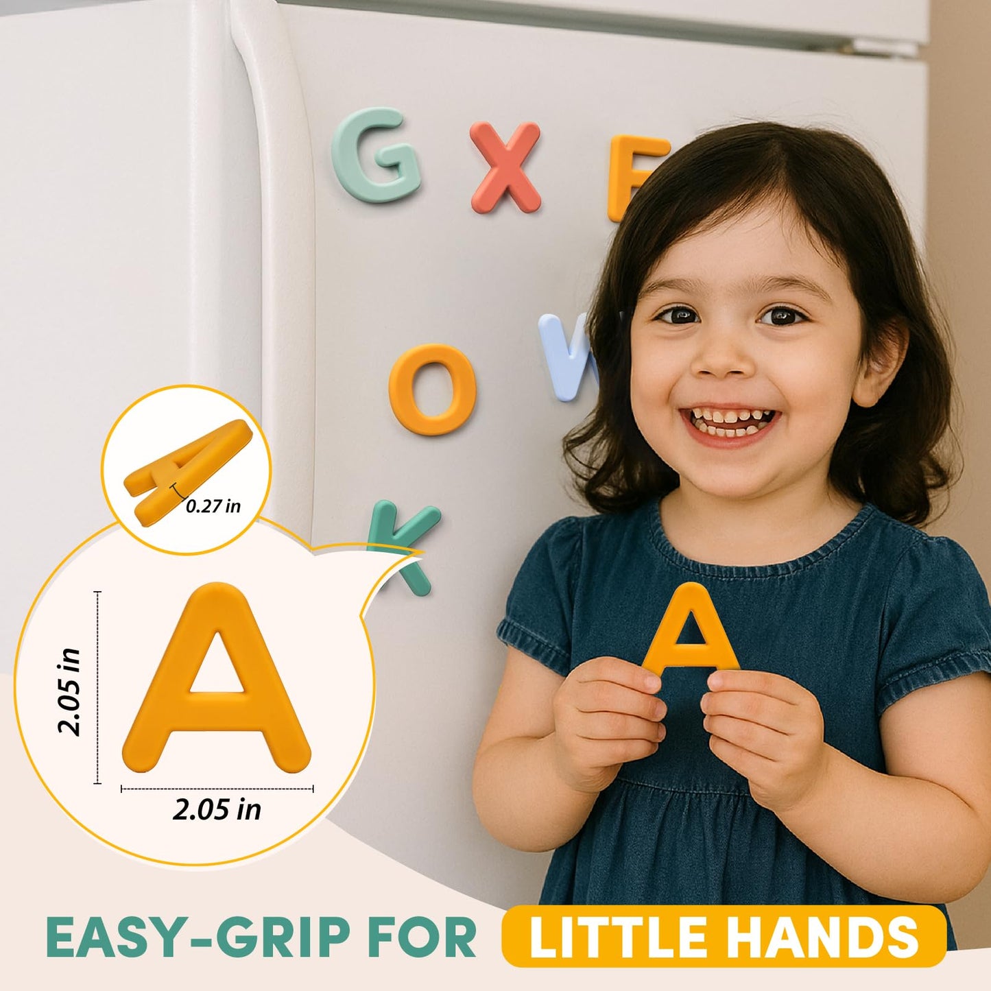JoyCat Silicone Alphabet Magnetic Letters, 26 Uppercase ABC Fridge Magnets for Toddlers & Kids 3+, Preschool Learning Refrigerator Toy Set, Birthday Gifts for Boys Girls (Subtle Color)